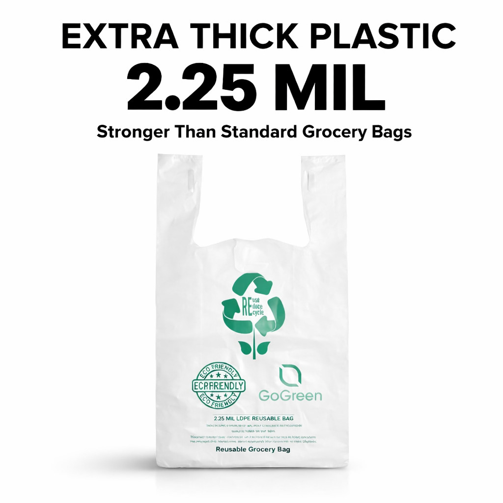 Extra Heavy Duty 1/6 T-Shirt Grocery White Bags 2.25 Mil 21×6.5×11.5 Plastic Bag