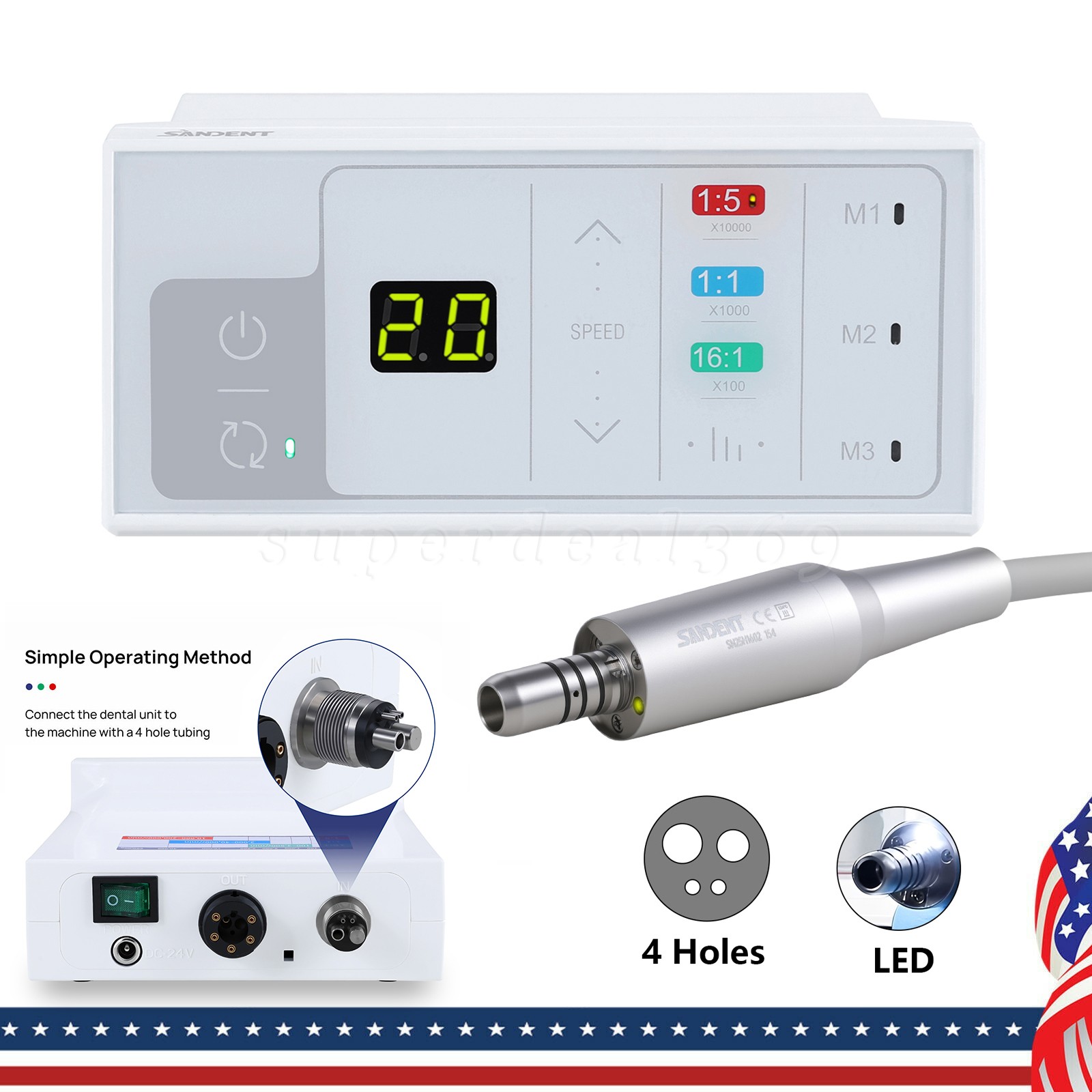 Dental Electric Handpiece Motor System LED Brushless Built-in 1:1 1:5 16:1 Modes