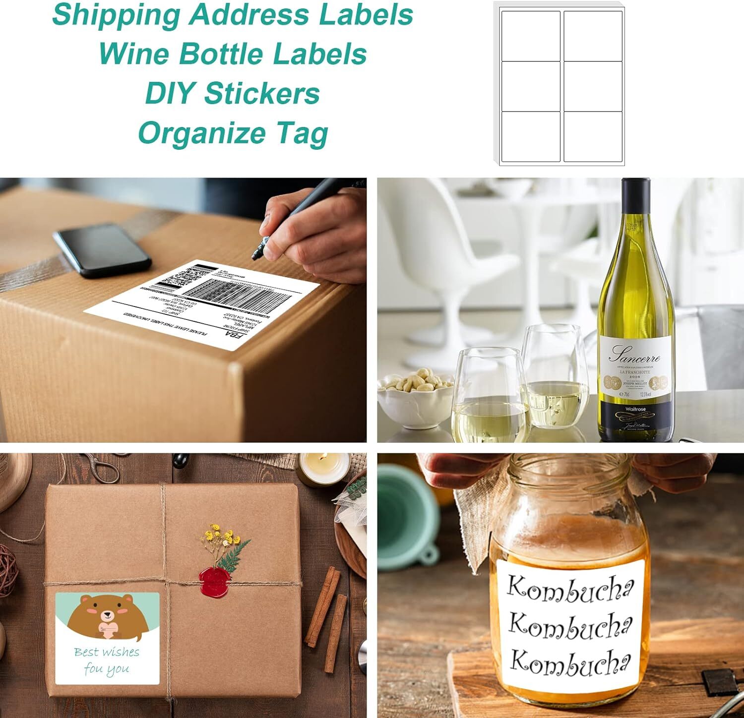 4″ x 3-1/3″ Address Shipping Labels Self Adhesive for Laser Inkjet Printer 6 UP