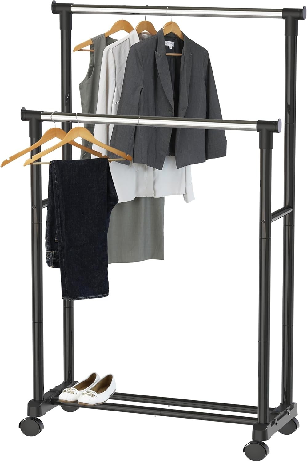 Clothing Garment Rack Double Rod Portable Closet Organizer Steel Black