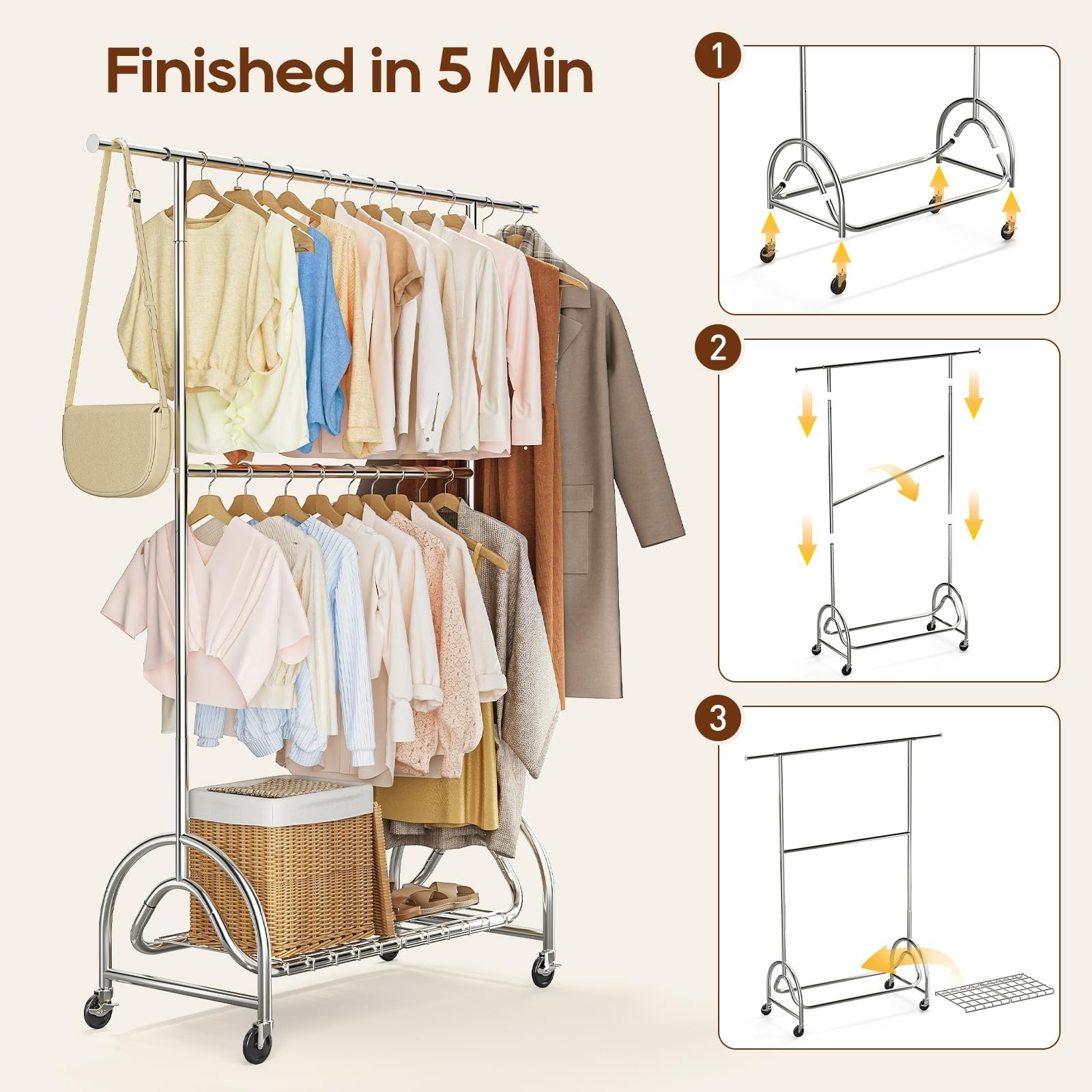 TigerParty Heavy Duty Clothes Rack for Hanging Clothes, Adjustable 2-Tier Rod…