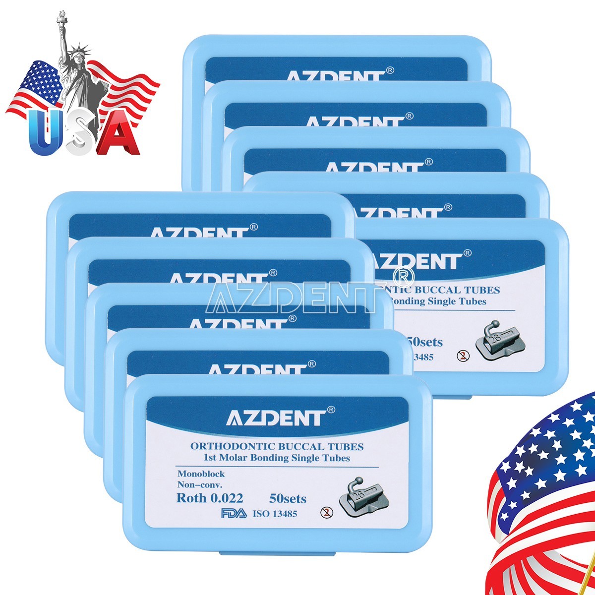 AZDENT Dental Ortho Non-Conv 1st Molar Bondable Monoblock Roth 0.022 Buccal Tube