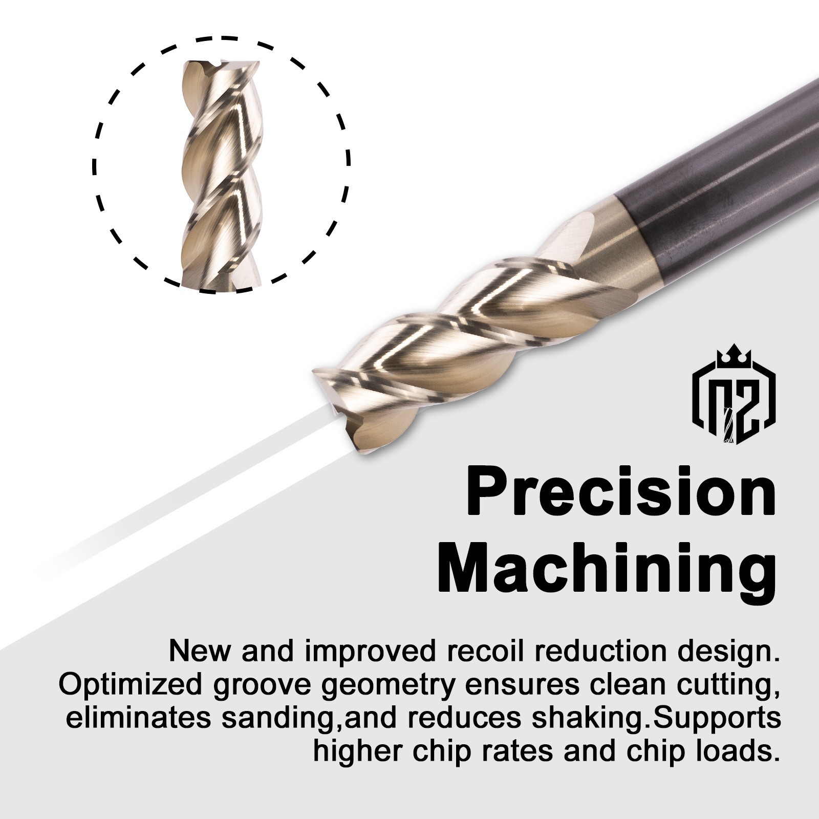 1Pc 3 Flute 45 Helix Angle 3/4″x1-3/4″x4″ Solid Carbide End Mill – ZRN Coated