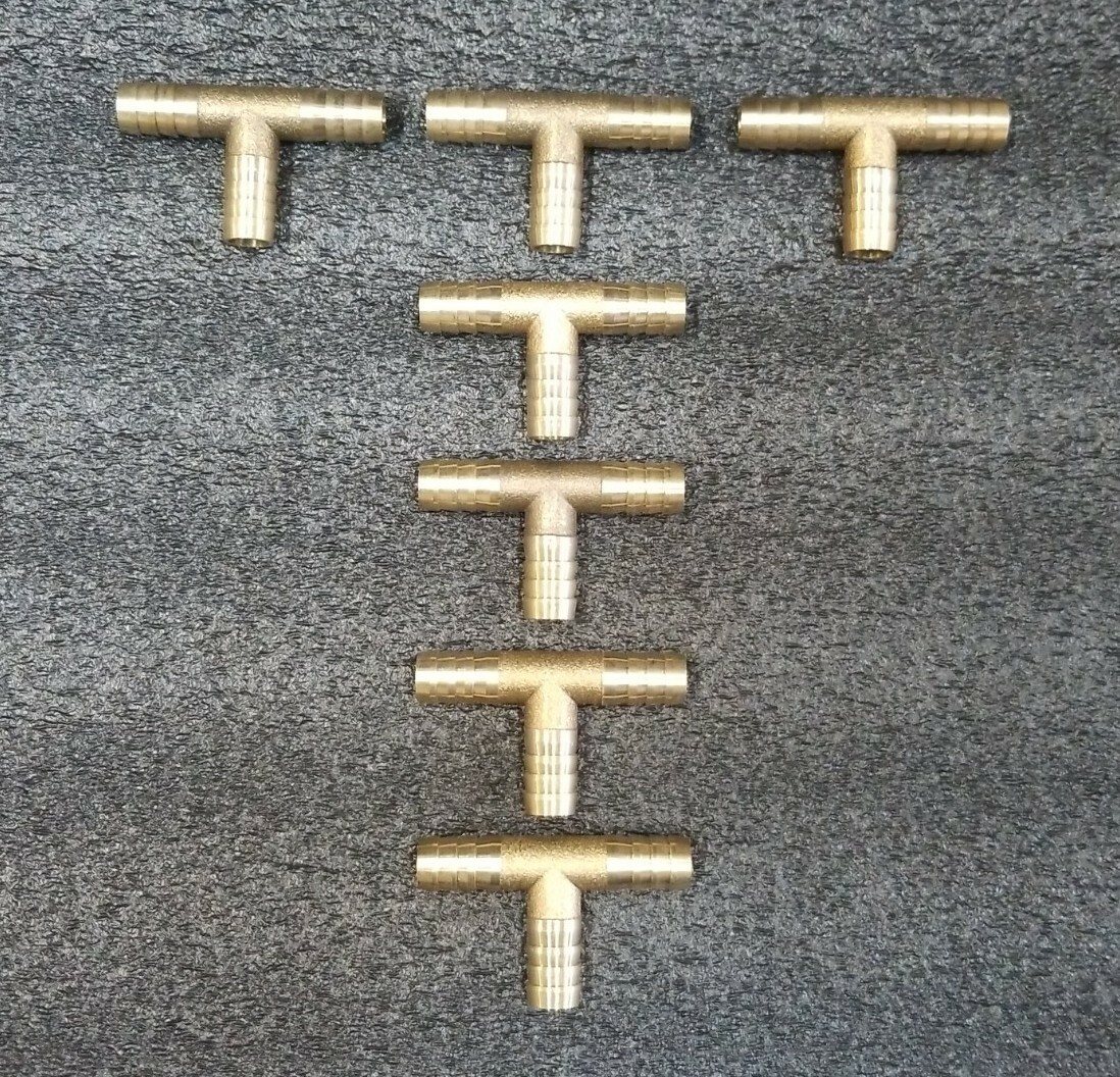 (2 PCS) 10mm 3/8″ HOSE BARB T Brass 3 WAY Fitting Gas Fuel Water Air TEE