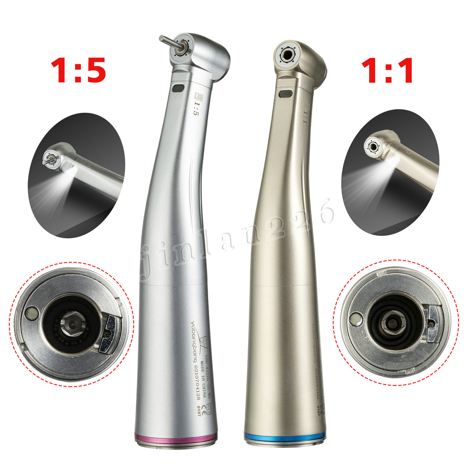 Dental 1:5 1:1 Fiber Optic LED Contra Angle Handpiece Fit NSK Electric Motor YBB