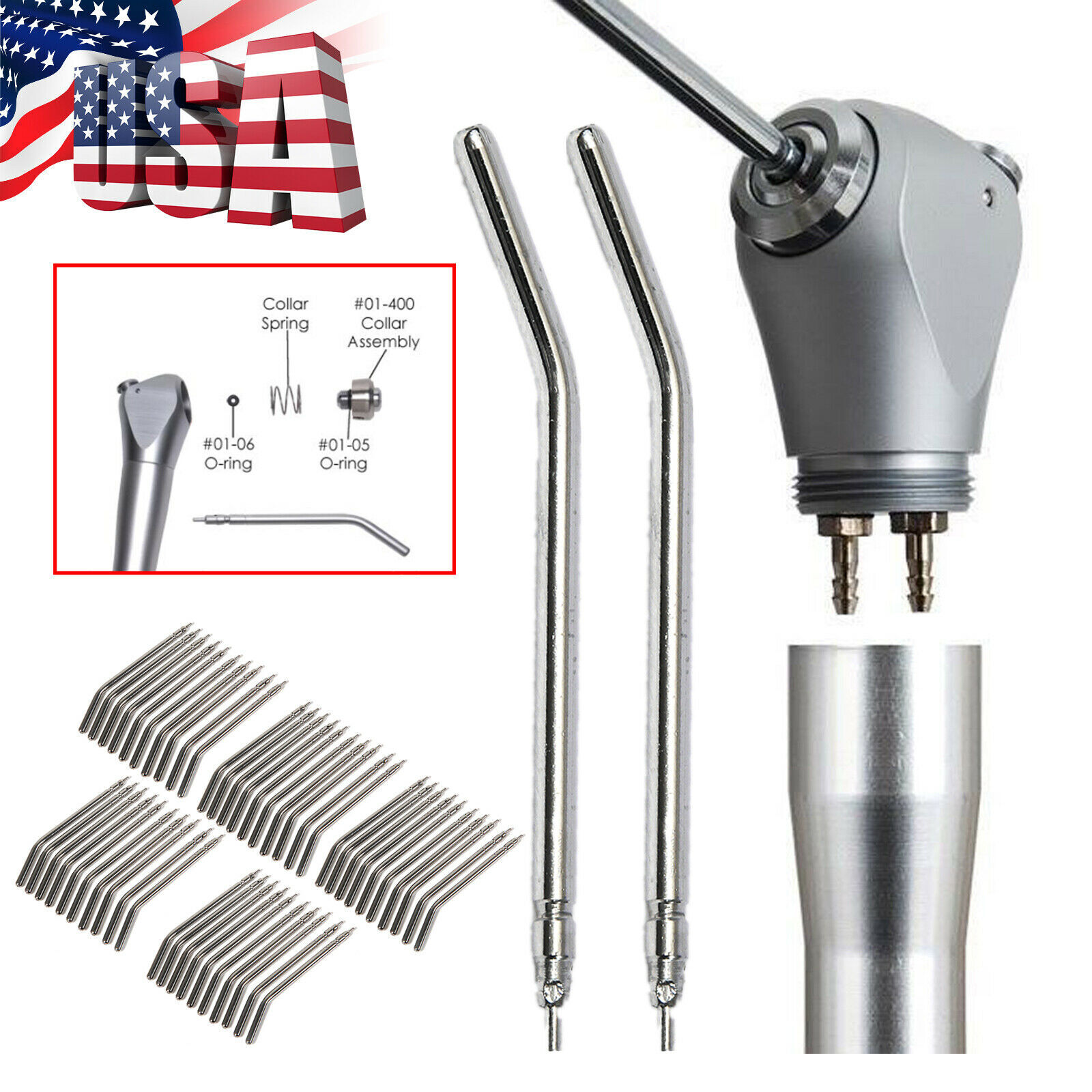Dental 3 Way Air Water Spray Triple Syringe Handpiece /+50*Nozzles/Tips/Tubes OR