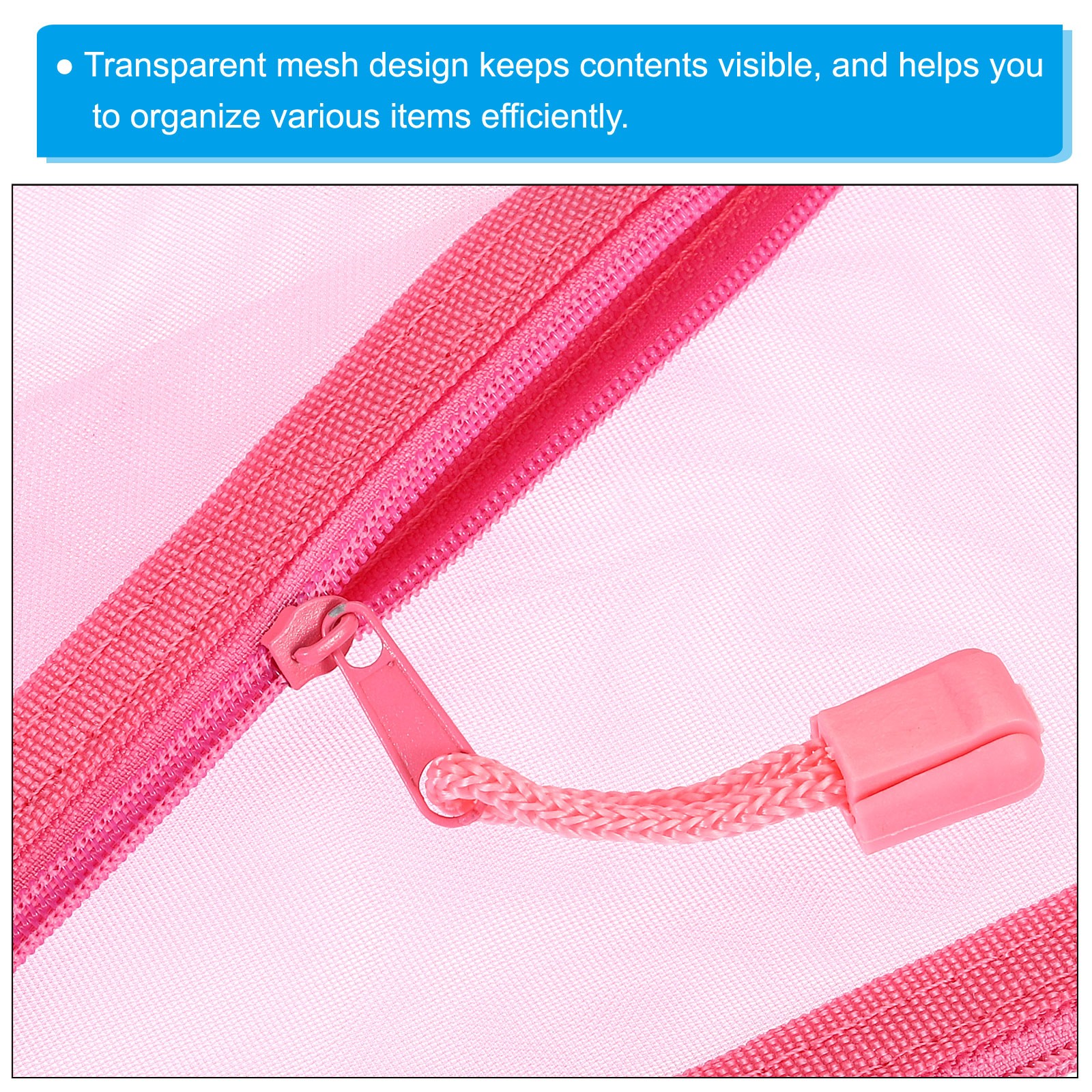 4Pcs Mesh Zipper Bags, A6 Travel Cases Nylon Makeup Pouches, Pink
