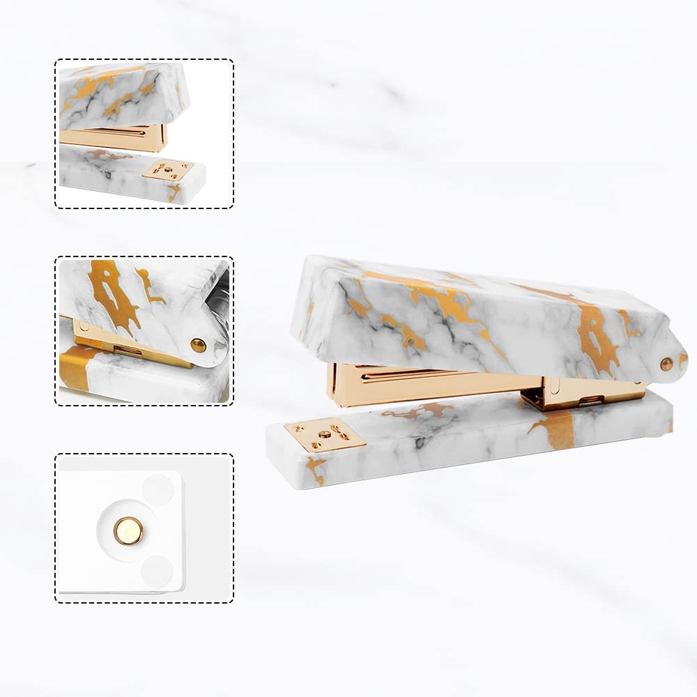 Mei Yi Tian Marble Gold Line Print Gold Stapler Staples Remover Tape Dispenser