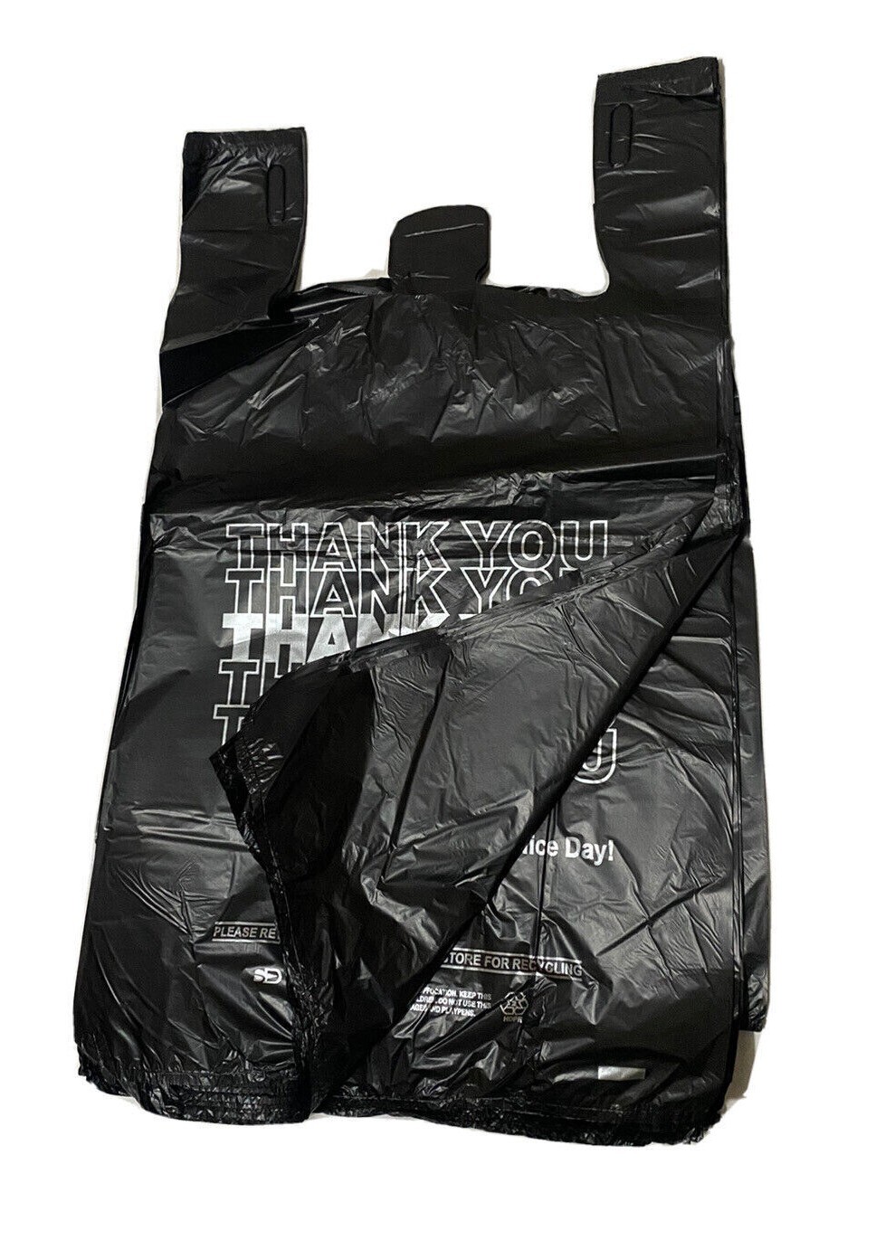 Bags 1/6 Large 21 x 6.5 x 11.5 THANK YOU Black T-Shirt Plastic Shopping Bags