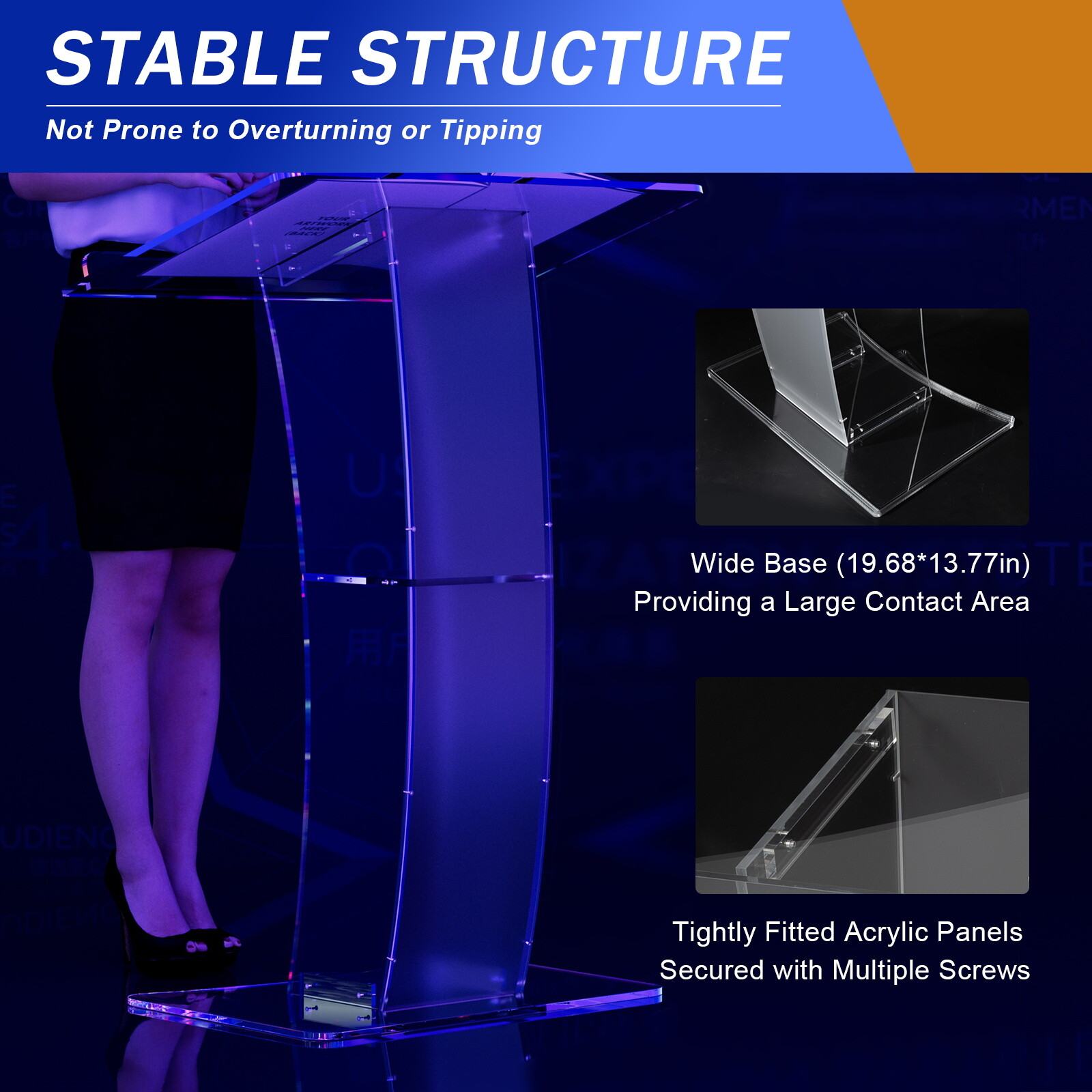 Acrylic Clear Podium Plexiglass Pulpit School Conference Church Curve Lectern