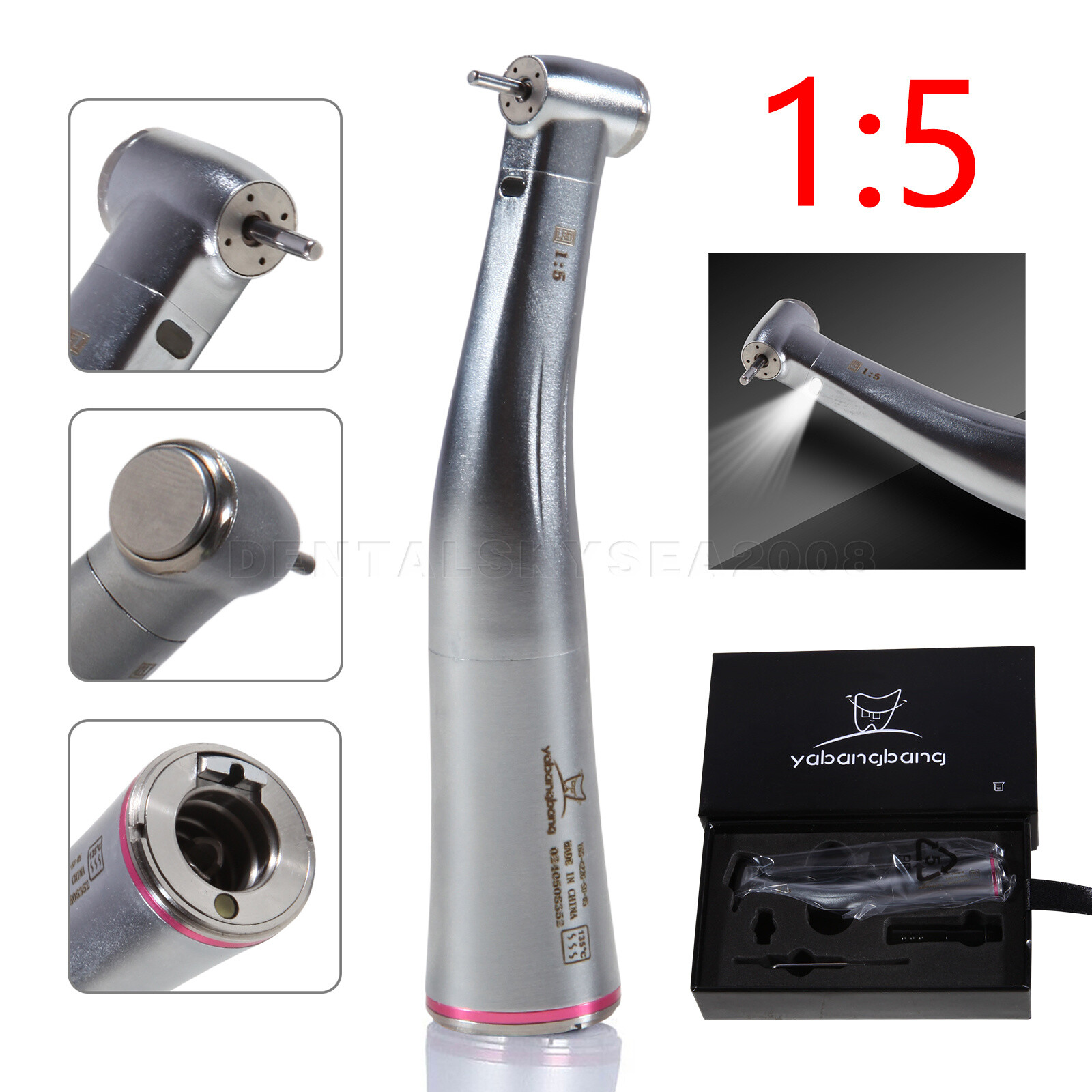 Dental 1:5 Increasing LED Fiber Optic Contra Angle Red Ring For NSK Ti Max Z95L