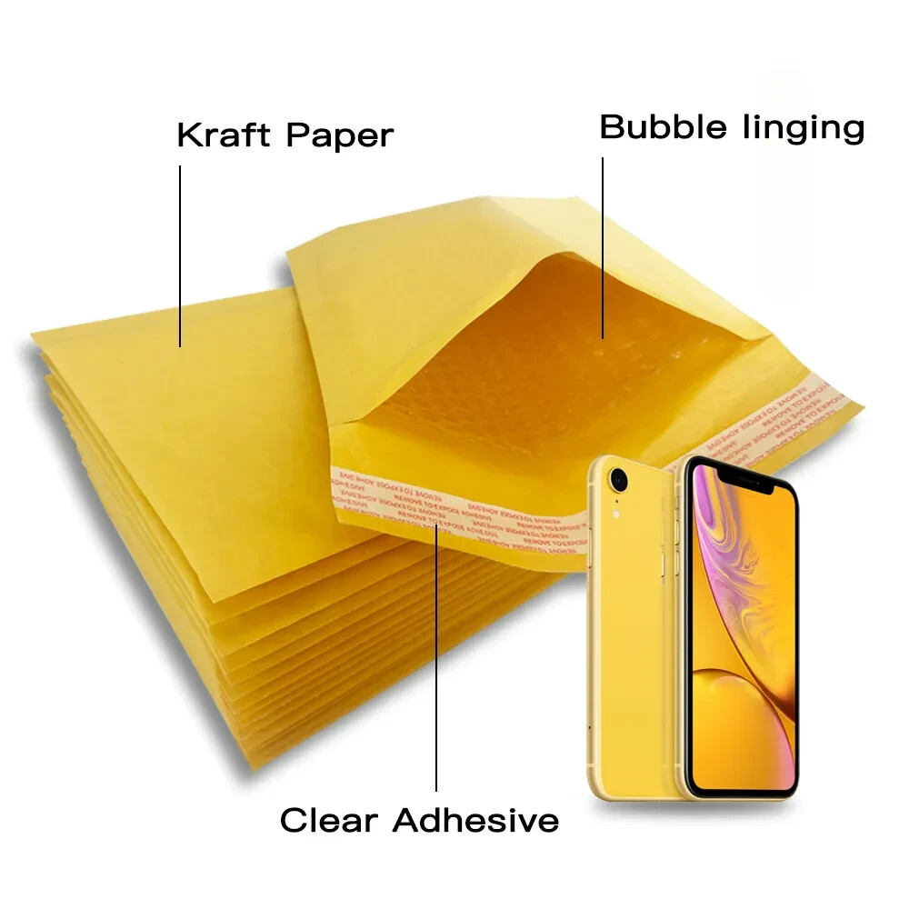 50Pcs Coolpkg #000 4″x8″ Secure Seal Kraft Bubble Mailers Padded Envelopes 4×8