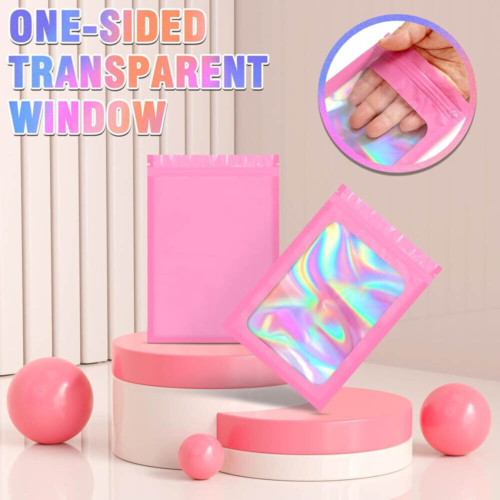 100 Holographic Mylar Bags Smell Proof Resealable Foil Pouches Gradient