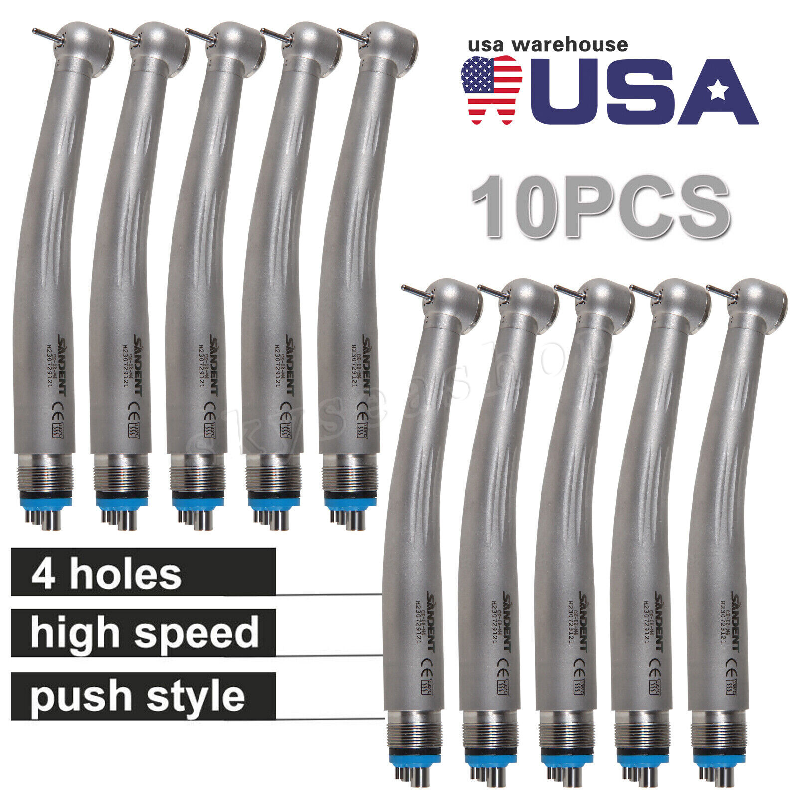 10pcs Dental High Speed Handpiece Ceramic Bearing Single Spray 4 Holes