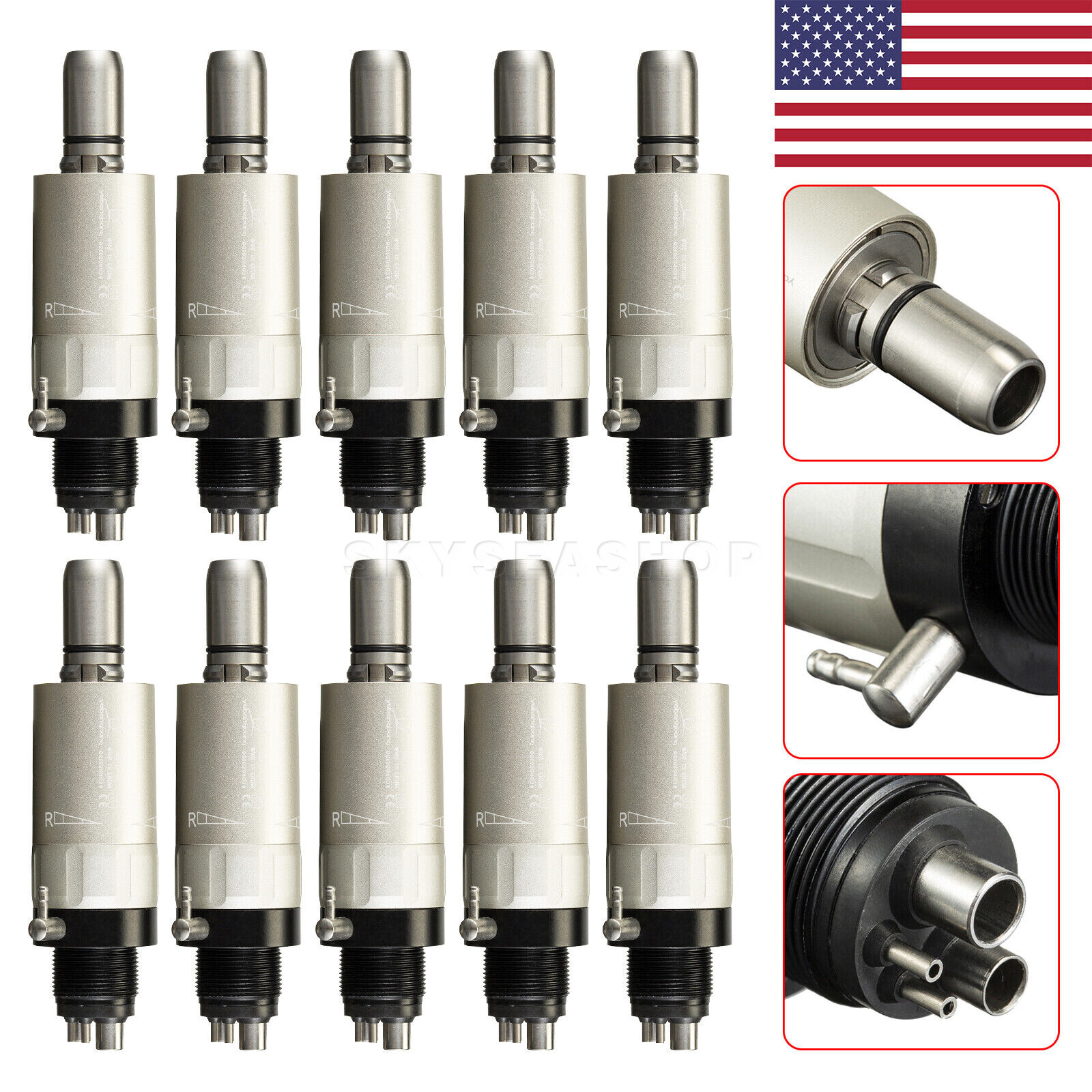 USA Dental Slow Low Speed Handpiece Air Motor 1:1 Direct Drive 4 Hole Yabang