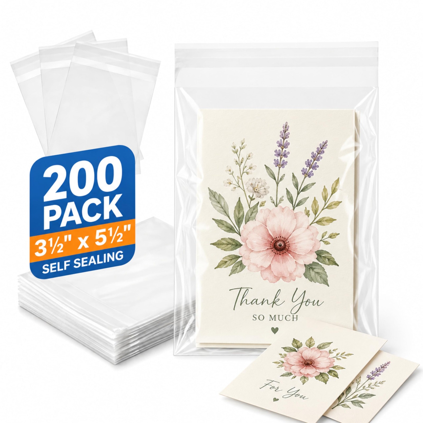 200ct Clear Resealable Cello Bags 3.5×5.5 Inch 1.4 Mil OPP For Treats Gifts Bake