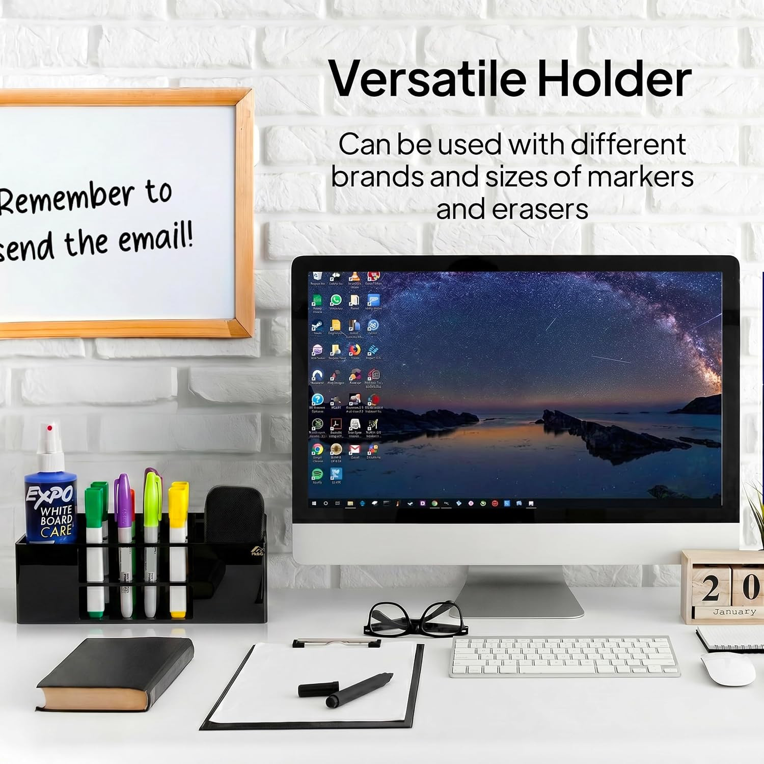Strong Magnetic Dry-Erase Whiteboard Holder, 8-Slot Acrylic Pen Organizer with G