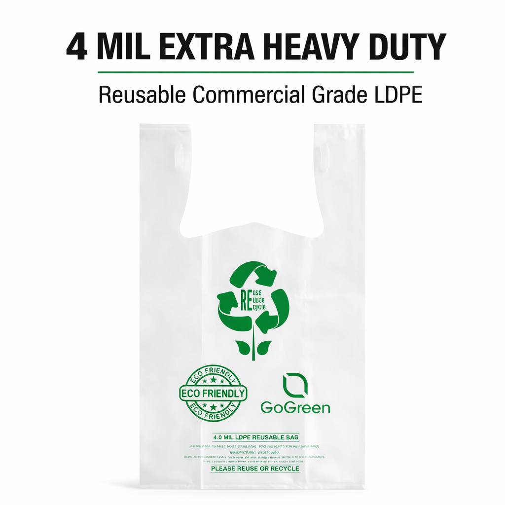 Clear Plastic T-Shirt Grocery Bags 4 Mil Heavy Duty Reusable 1/6 21×6.5×11.5