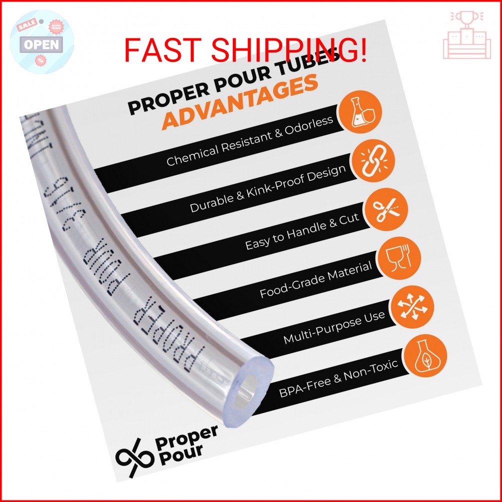Proper Pour – Clear Vinyl Plastic Tubing – Food-Grade & Flexible PVC Tube for Be