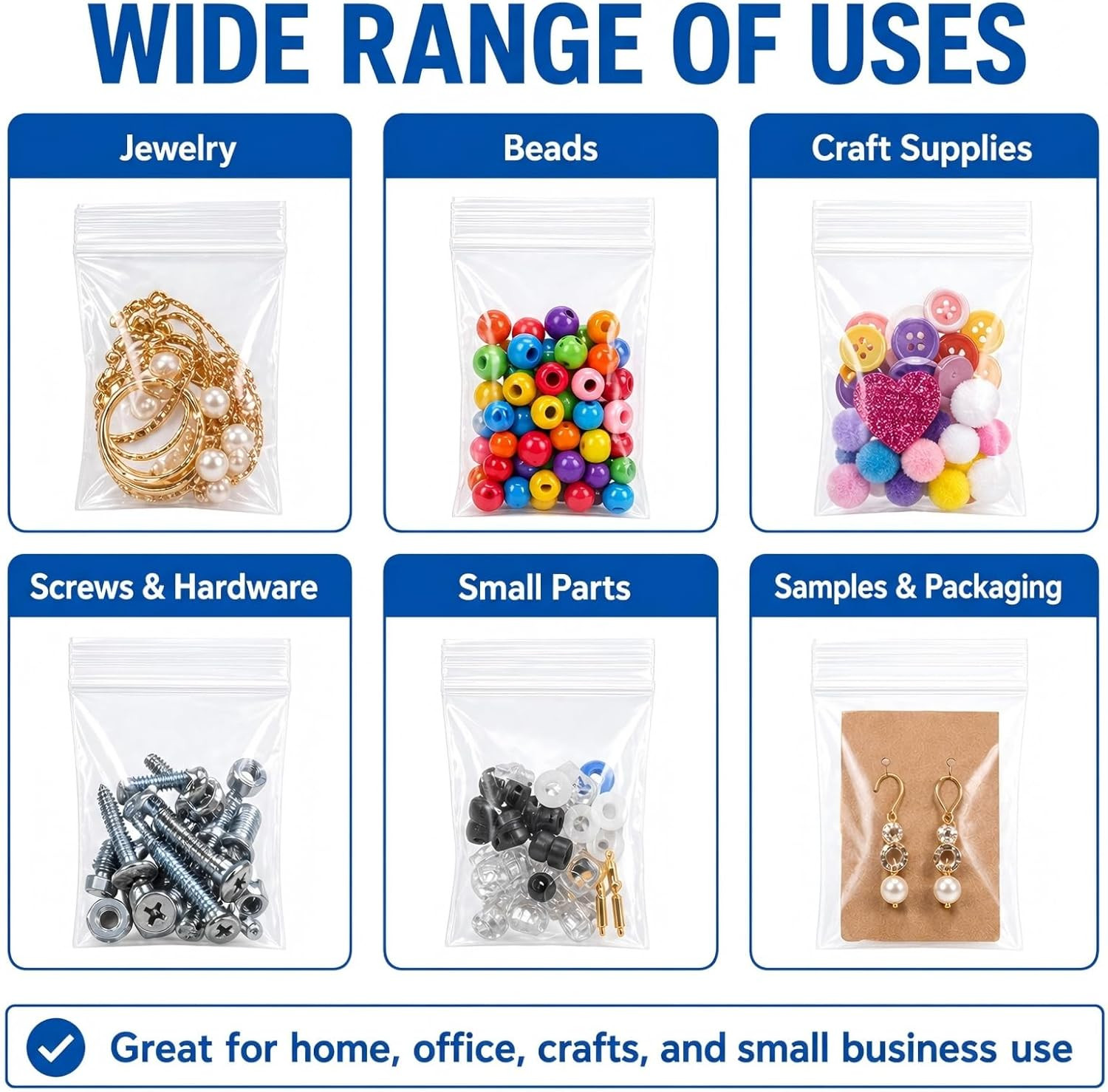 600 Pack Small Plastic Baggies 6 Assorted Sizes. 1.5X2 2X2 2X3 3X3 3X4 3X5 Inch