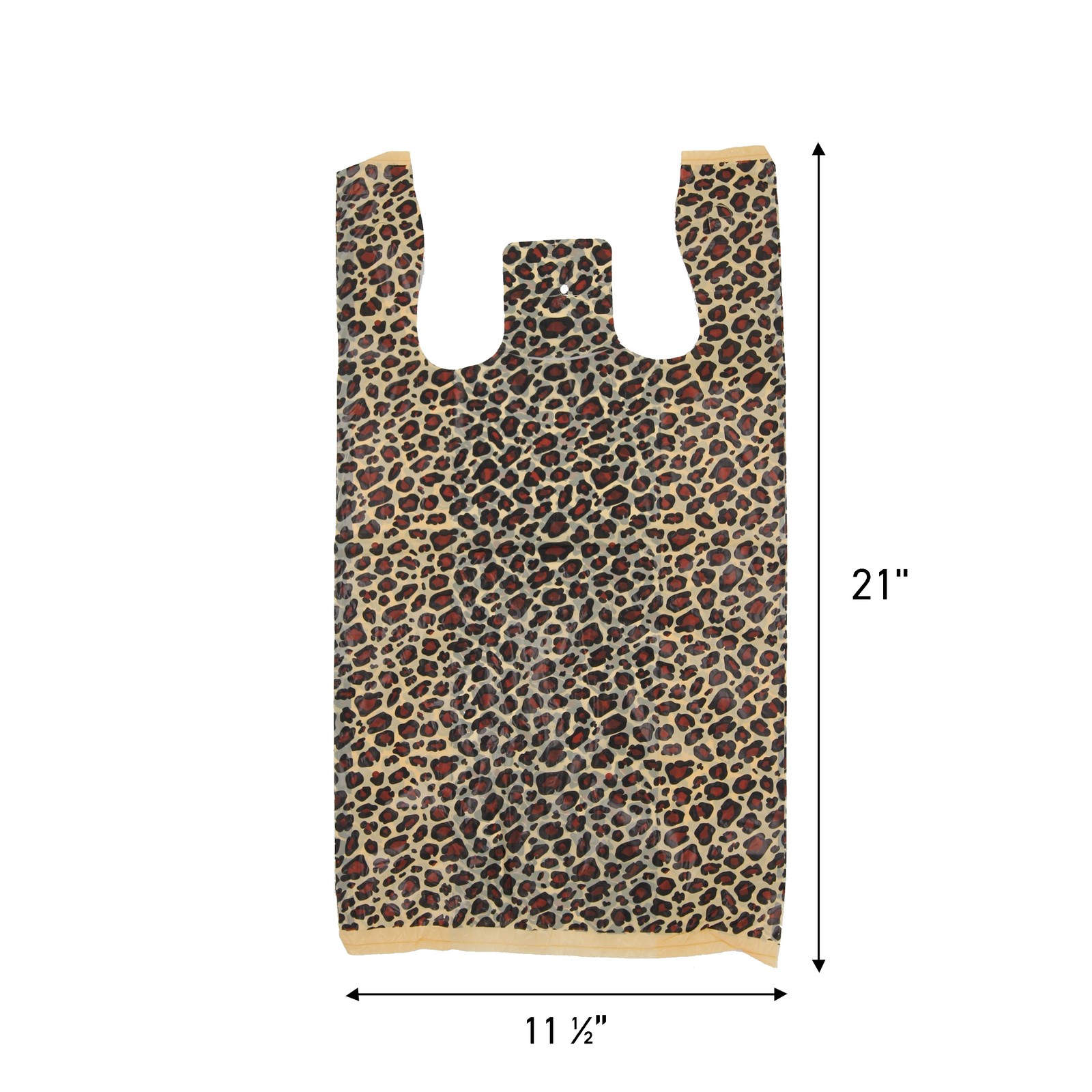 Medium Leopard Print Plastic T-Shirt Bags – 11 ½” x 6″ x 21″ (Case of 500)