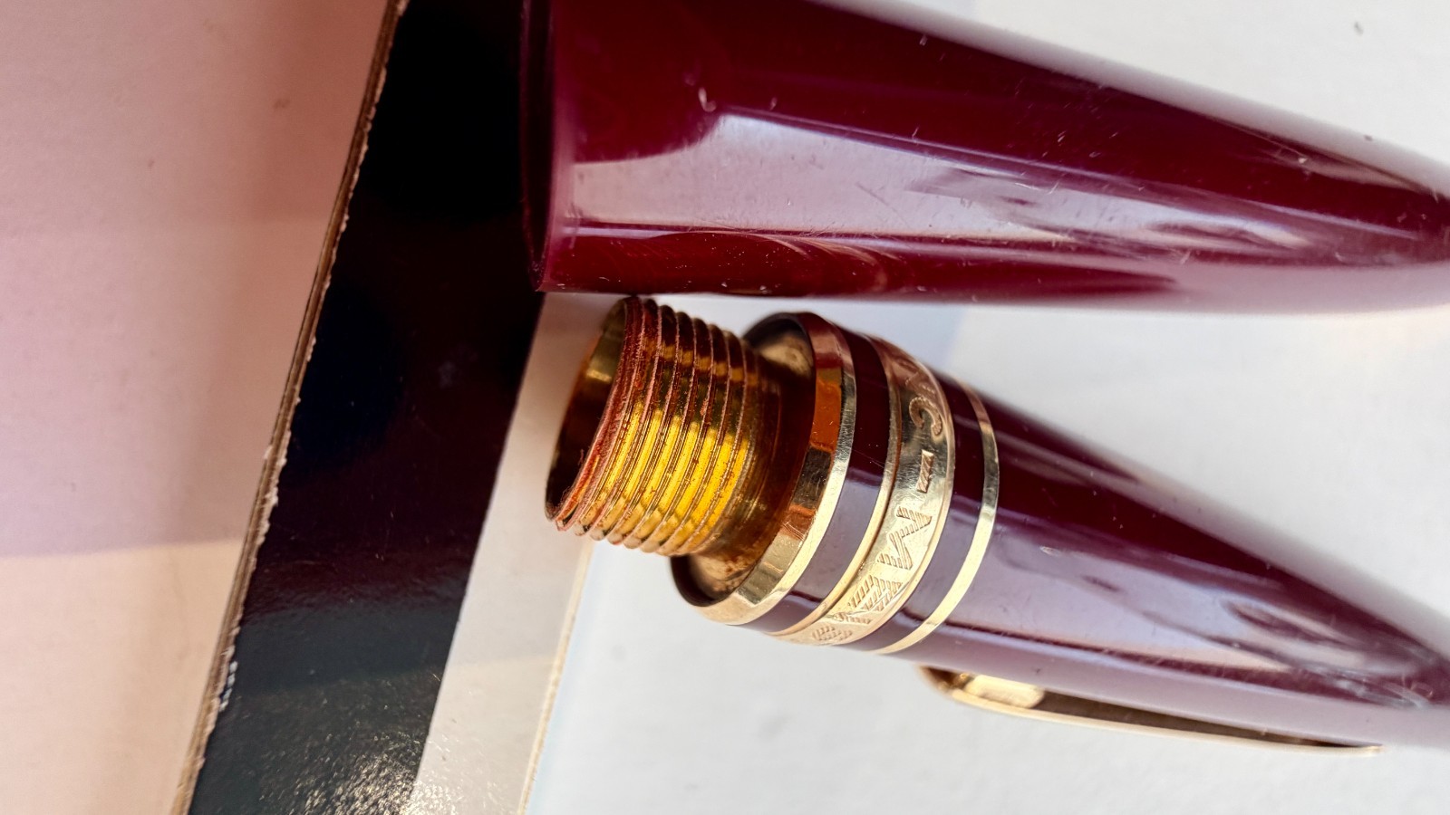 Mont Blanc Burgundy Ballpoint Pen Gold Tone Trim with Clip “engraved name”