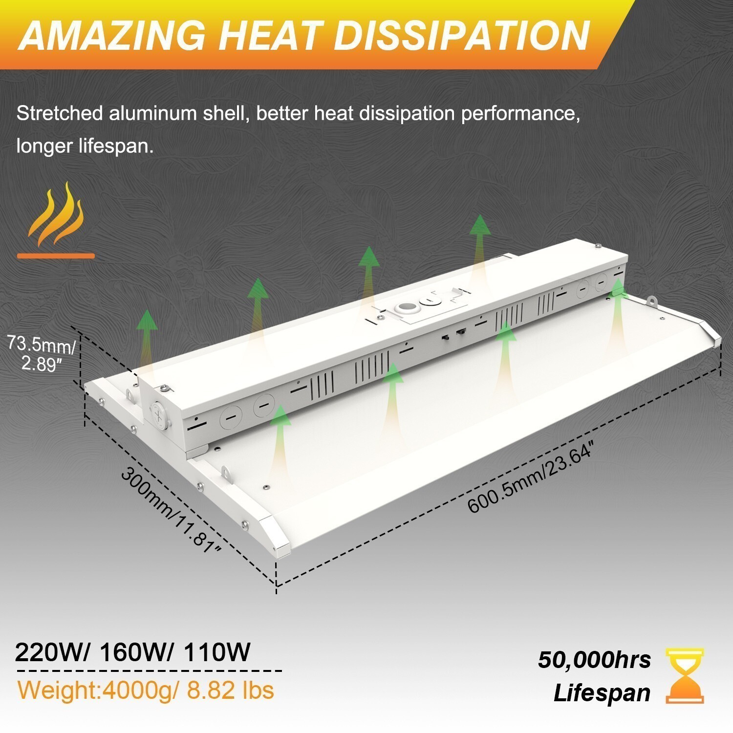 3500K/4000K/5000K LED Linear High Bay Light 220W Warehous Shop Lights AC120-277V