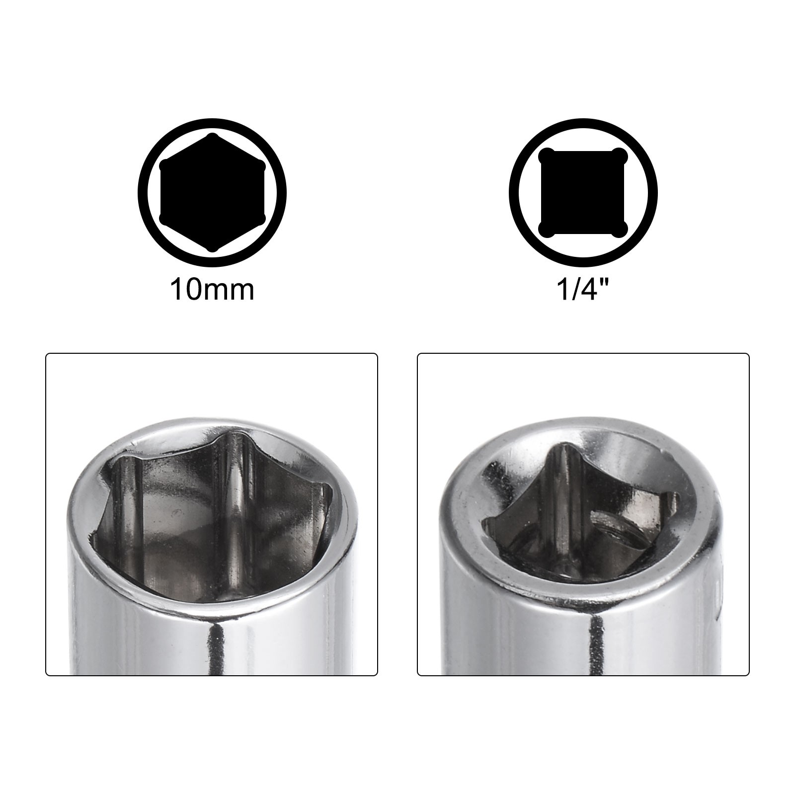 10pcs 6-Point Shallow Socket 10mm 3/8 1/4″ Drive Cr-V Deep Shallow Socket