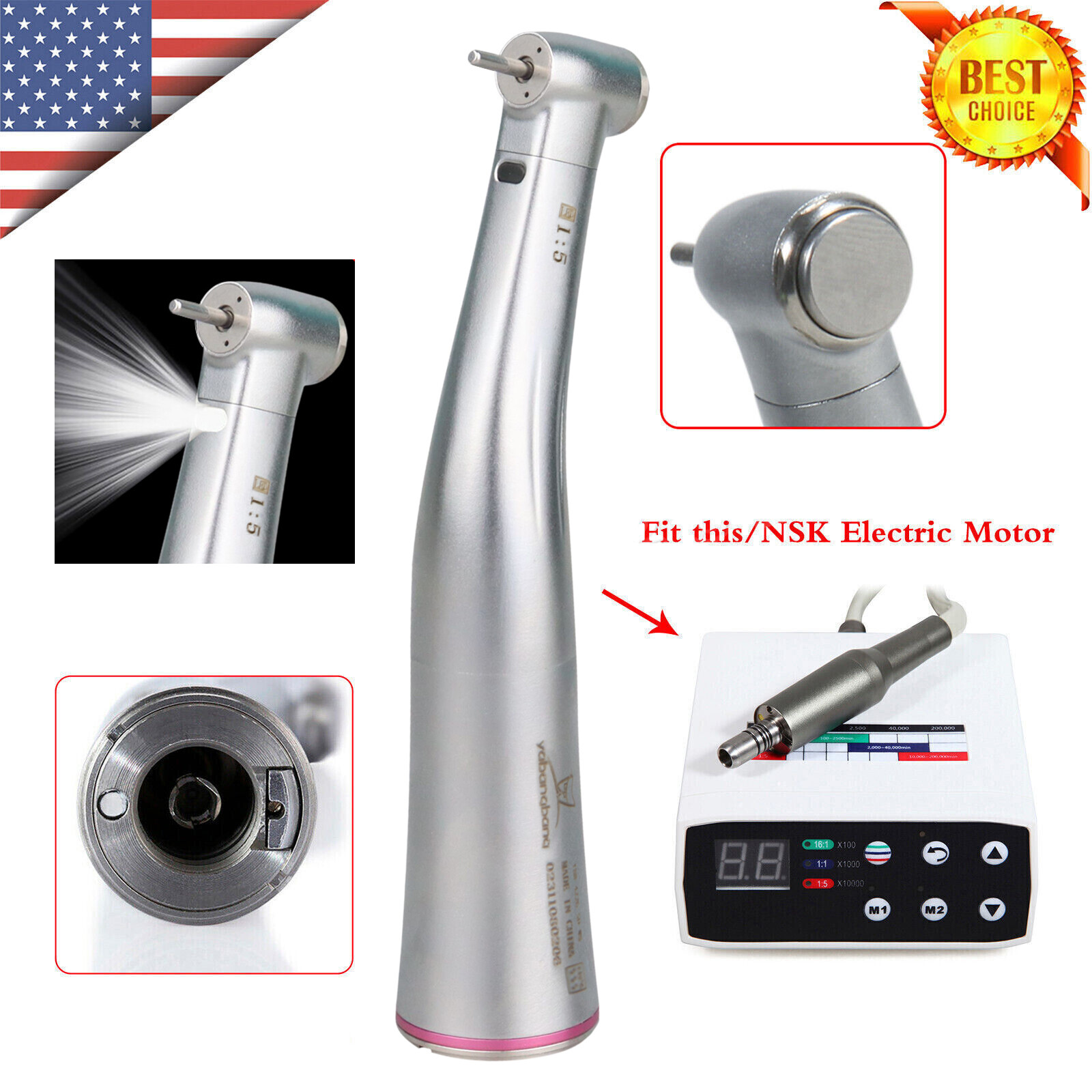Dental 1:5 Increasing LED Optic Fiber Contra Angle Handpiece fit NSK Ti-max X95L