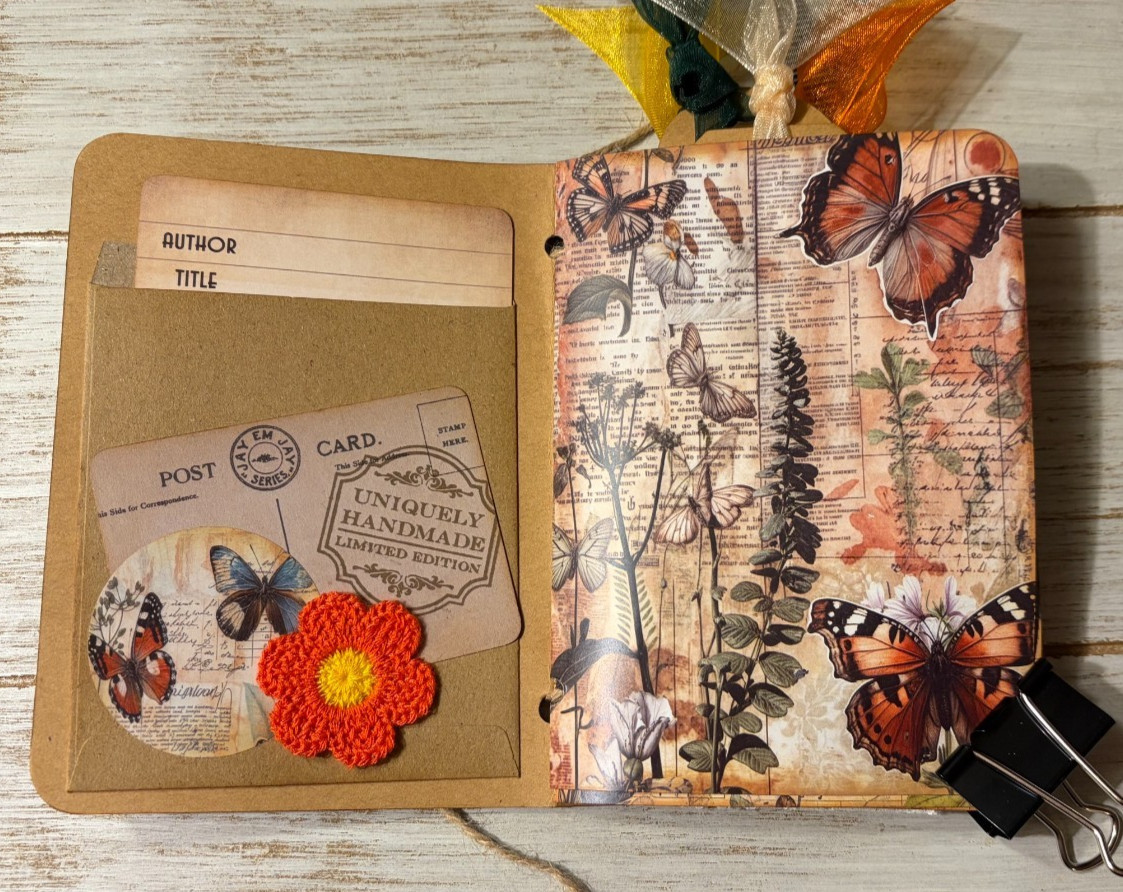 Junk Journal Handmade Booklet Book Vintage “Nature Butterfly” Pockets, Ephemera