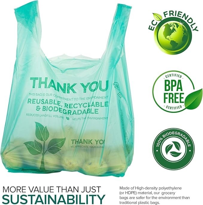 Bags 1/6 Large 22 x 6.5 x 12 Biodegradable T-Shirt Plastic Grocery Shopping Bags