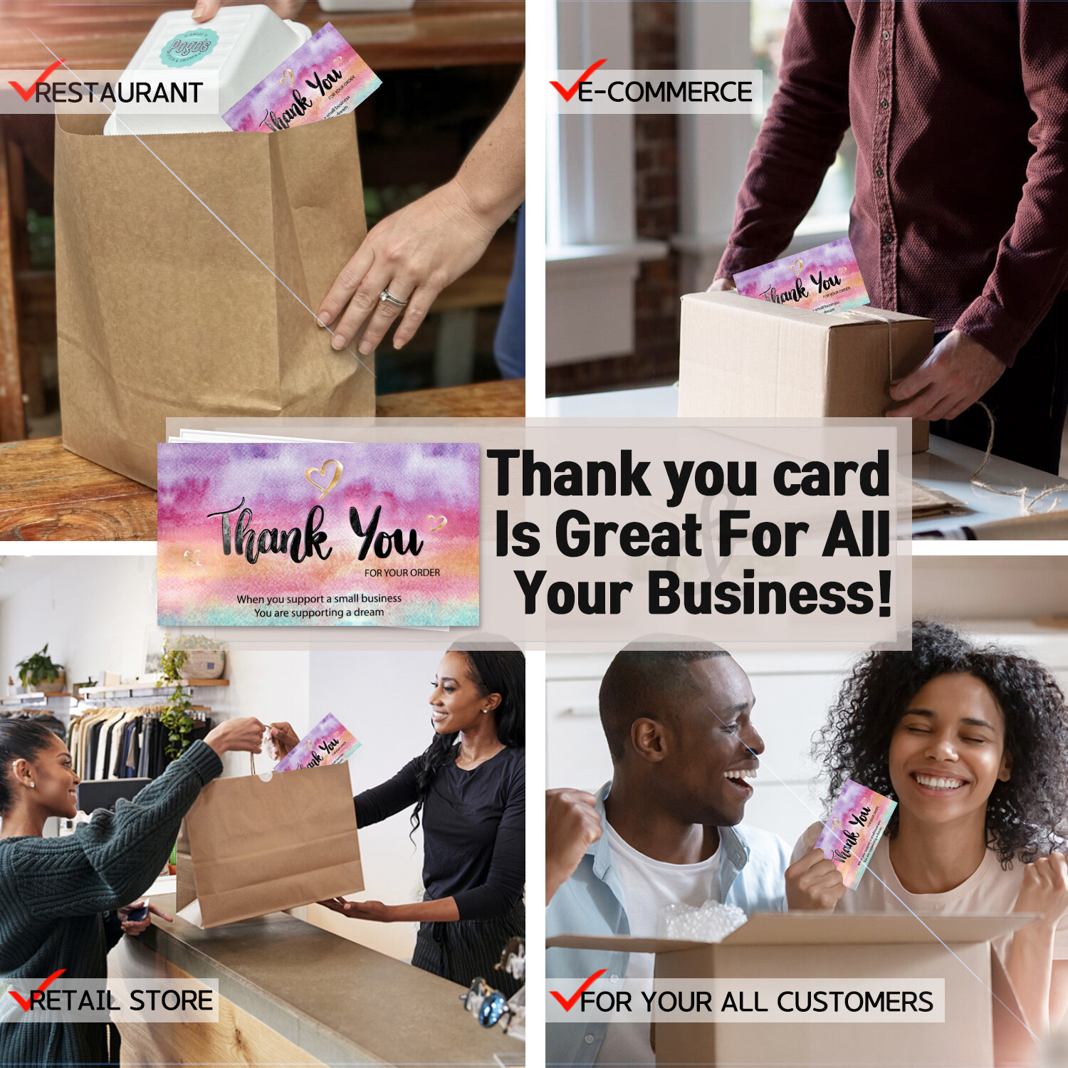 Thank You Cards Small Business (3.5 x 2 Inches – 100 pcs, 300GSM) by Modern 5th