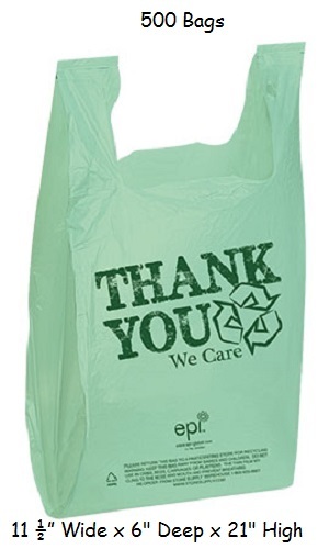Plastic T-Shirt Bags 3000 Shopping Retail 11 ½ x 6 x 21 Recycled Thank You Green
