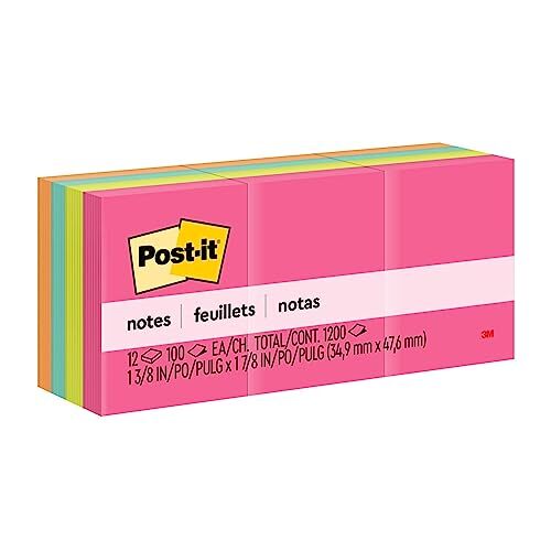 Post-it Mini Notes 1.5×2 in 12 Pads Bright Colors