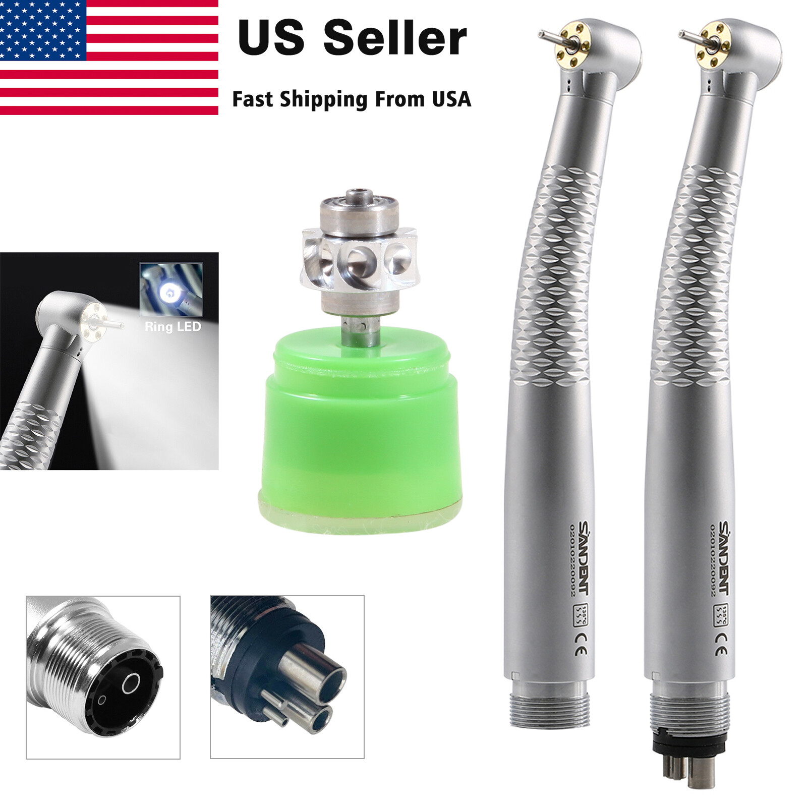 SANDENT Dental 5 LED High Speed Handpiece Single Water Spray 2/4 Hole / Rotor