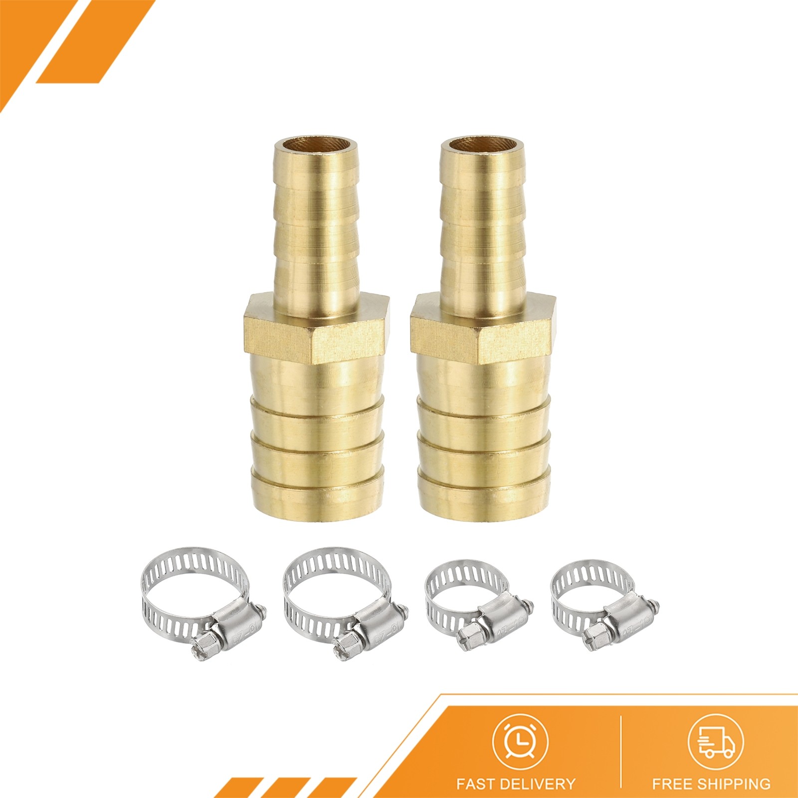 2 Pack 1/2″ to 3/4″ Brass Hose Barb Reducer with 4 Clamps