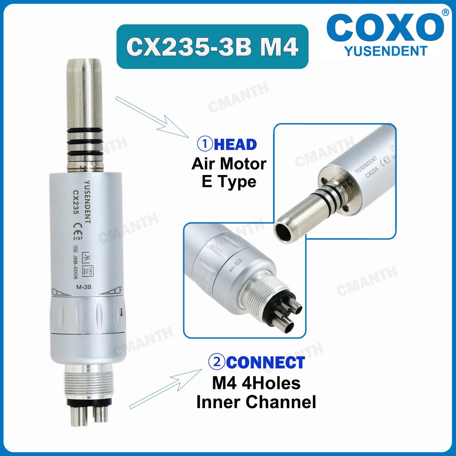 COXO Dental Contra Angle Turbine 1:1 Internal Water Low Speed Straight Handpiece