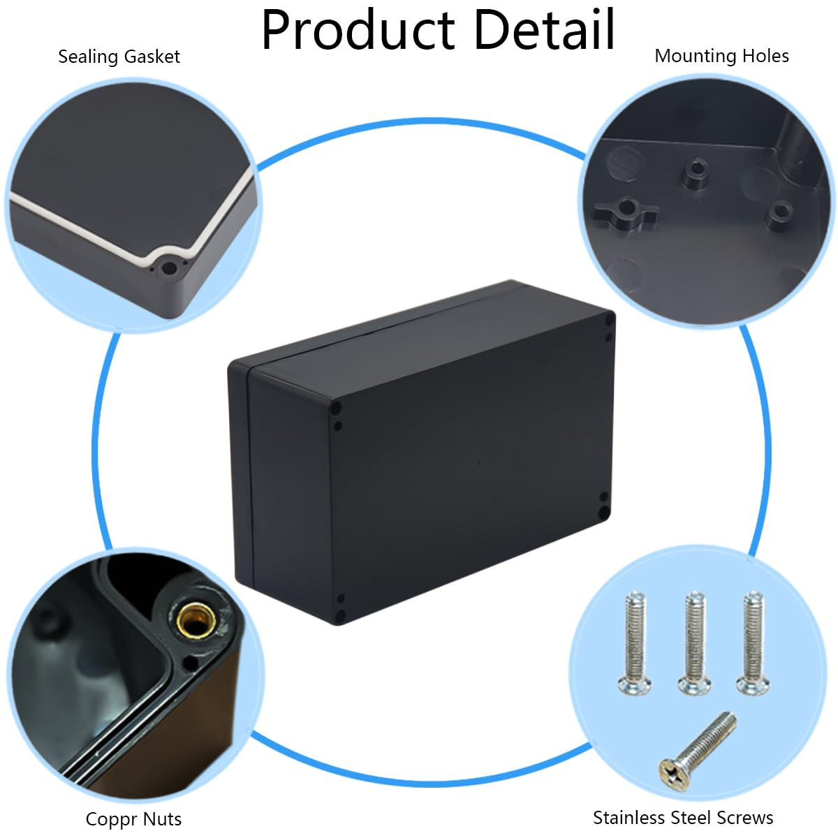 Power Junction Box – Black Electrical Project Case, 7.87″x4.72″x2.95