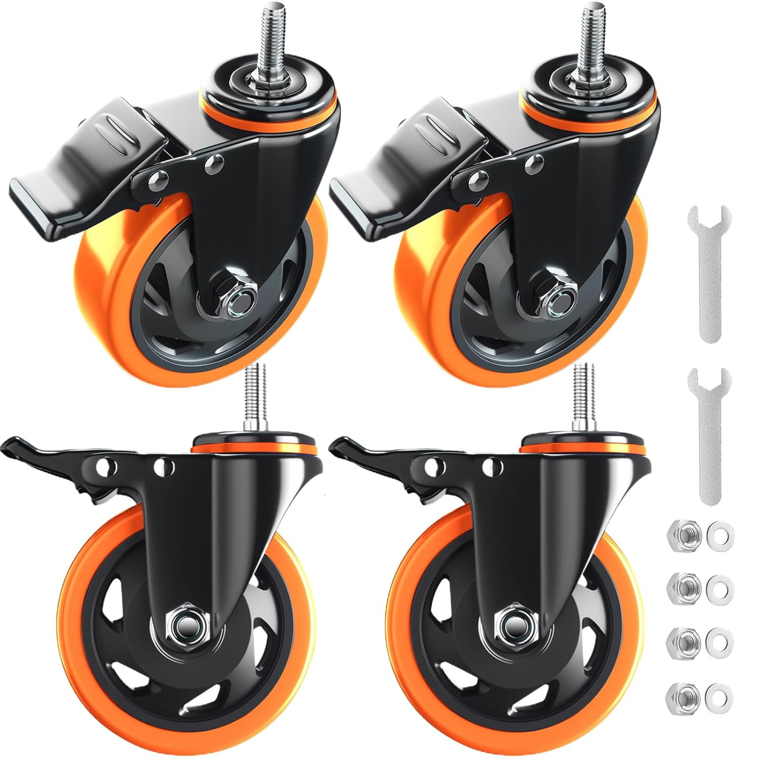 Stem Caster Wheels 4 Inch Heavy Duty Threaded Stem Mount Casters Set of 4 With
