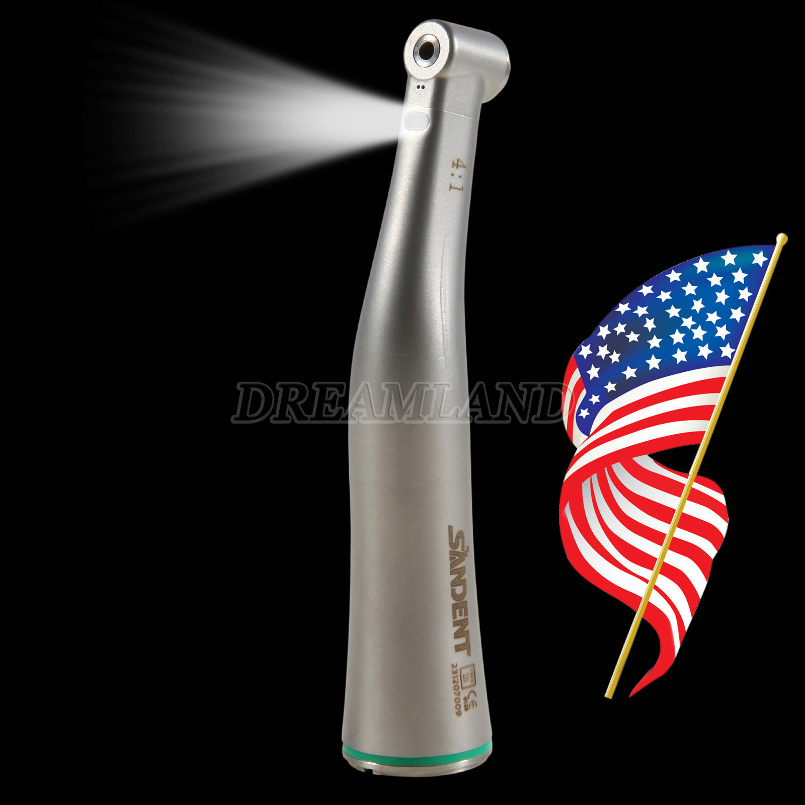 Dental 4:1 LED Fiber Optic Contra Angle Handpiece Quattro Spray Internal Channel