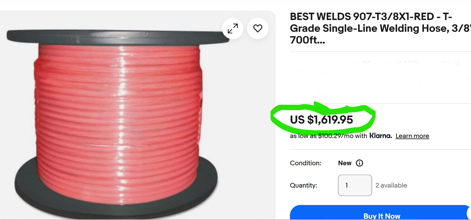 Continental ContiTech Grade T Welding Hose 3/8” Red 700 Feet 20027511 Single F