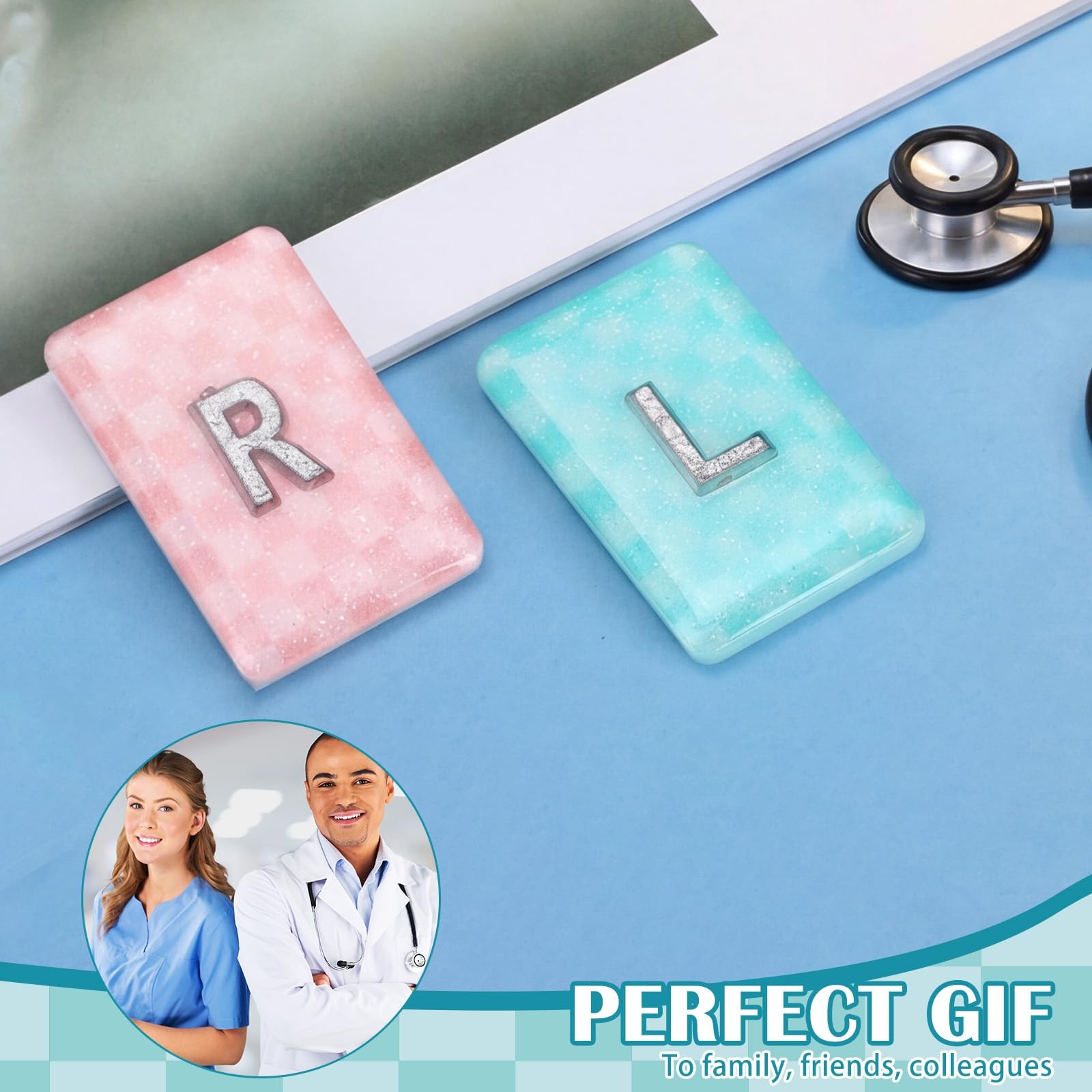 2 PCS 1.5×1 Inch Resin XRay Markers With Lead Letters Washable Pink Blue