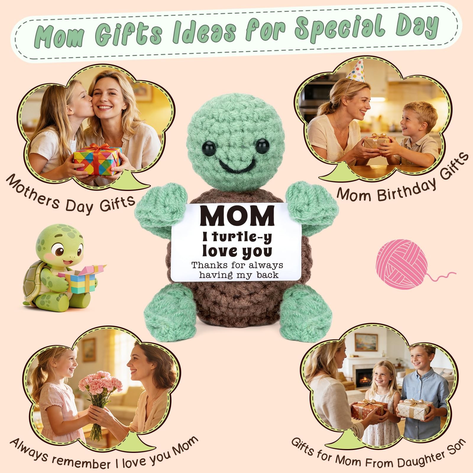 Mini Funny Turtle Mothers Day Mom Gifts from Daughter Small, Green and Brown