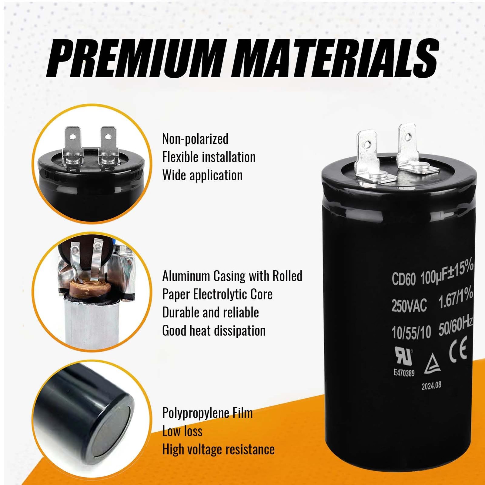 2 PCS 100uF MFD 15% CD60 250VAC 50/60Hz Motor Start Capacitor Electric