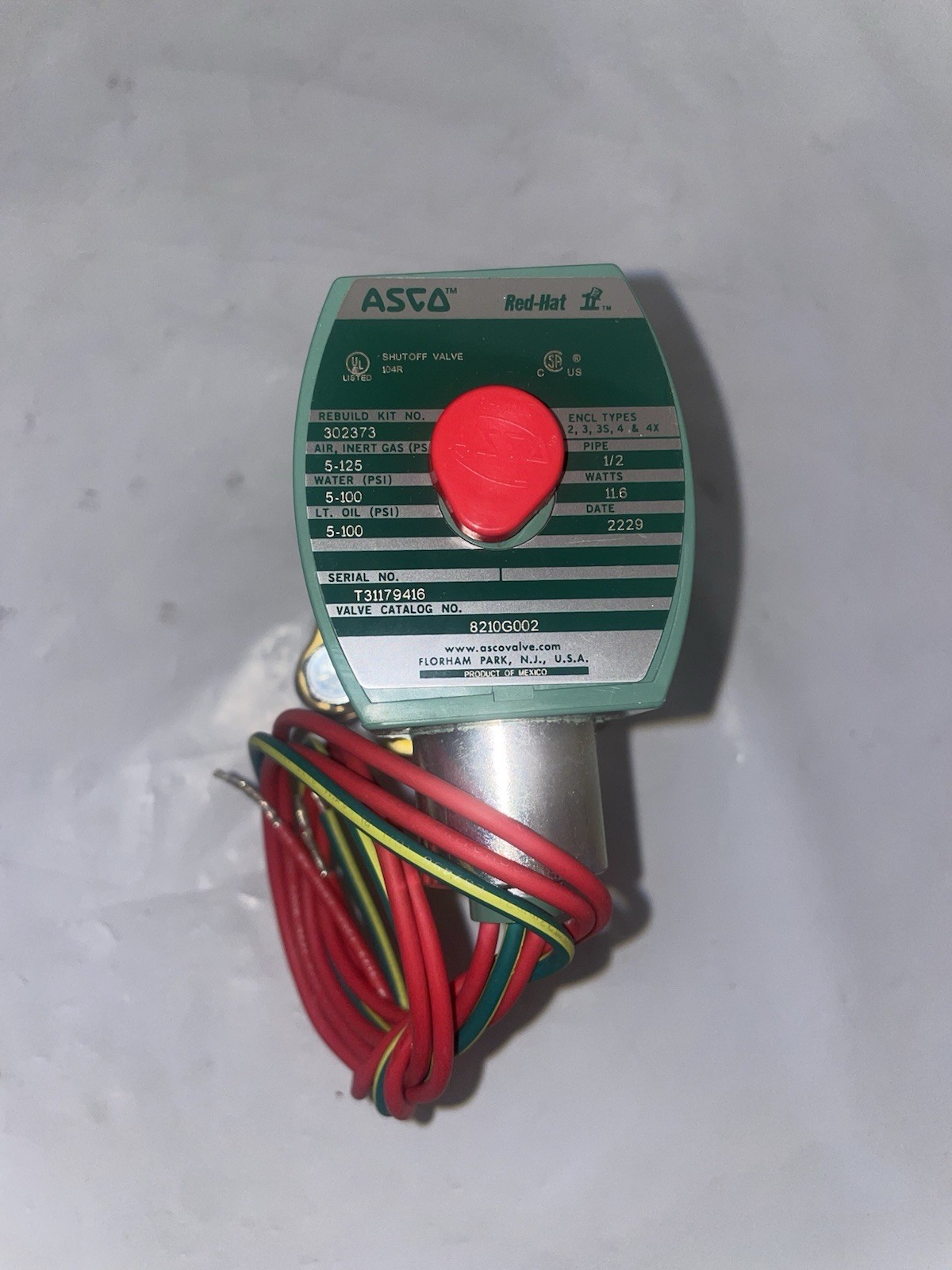 ASCO Red Hat 8210G002 High Flow 2-way 24v DC 1/2” Normally Closed Solenoid Valve