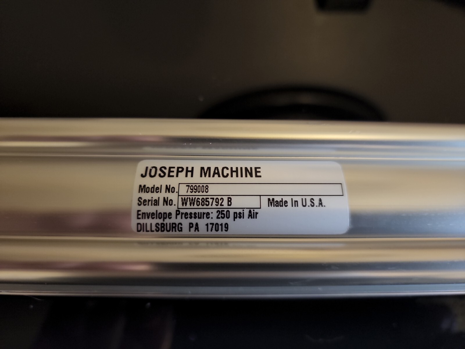NEW JOSEPH MACHINE 799008 STAINLESS PNEUMATIC CYLINDER CITADEL SAW