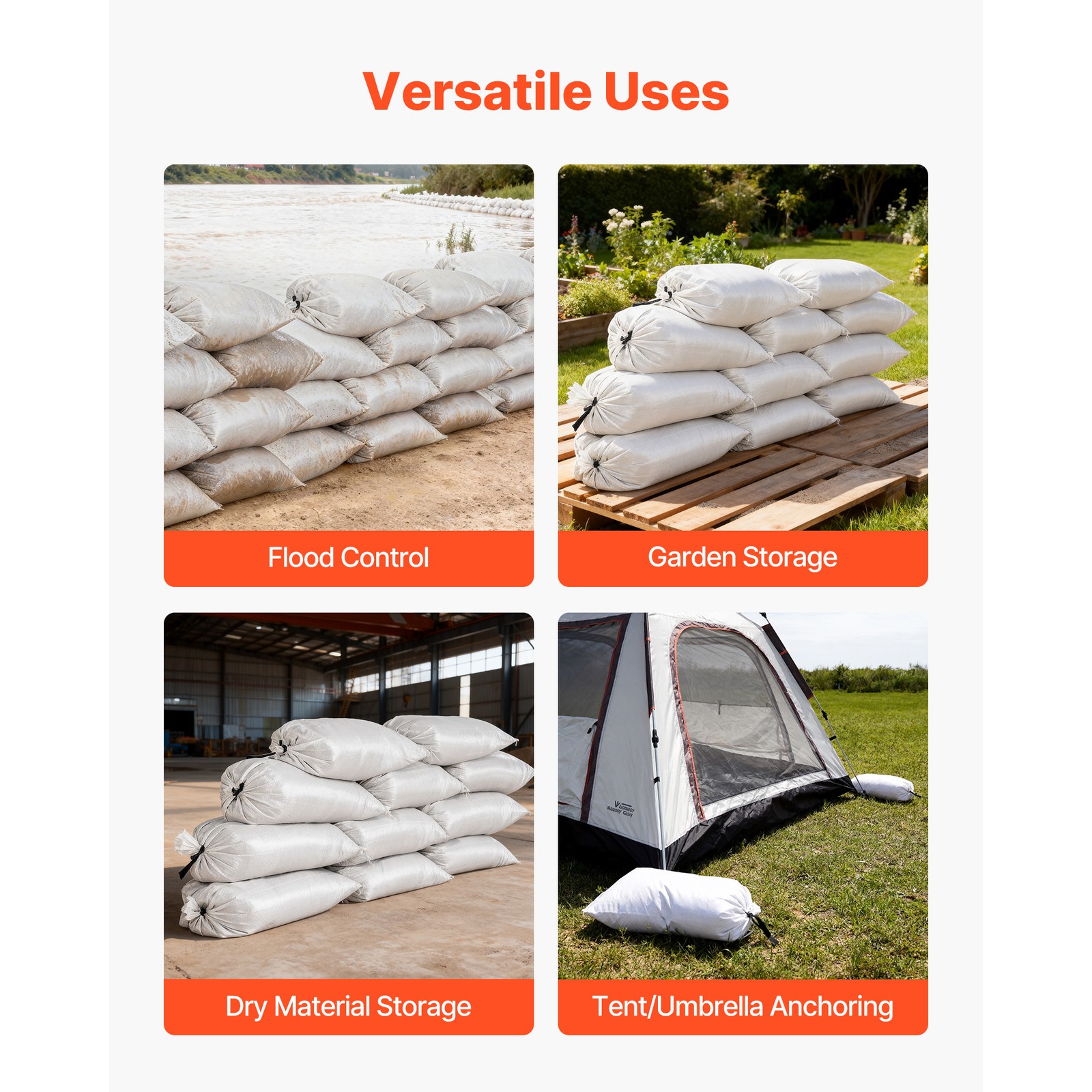 Uimoso Sandbags 50 100 200 300 500 1000 Pack 16″ x 26″ Durable Bag Capacity 50lb