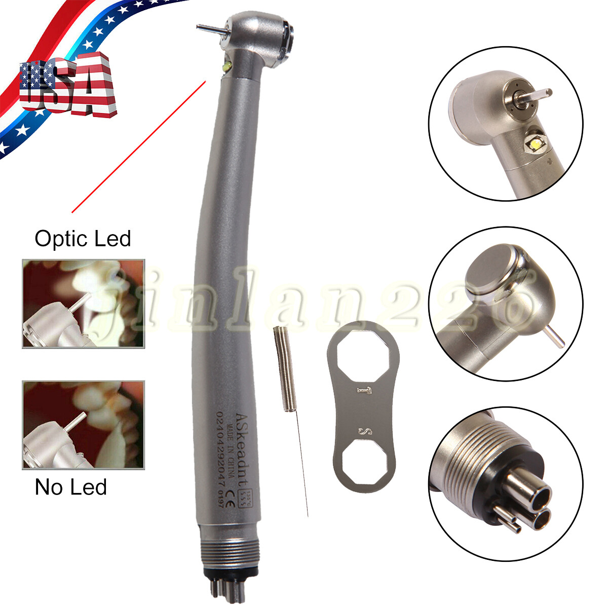 NSK STYLE Dental LED E-generator Fiber Optic High Speed Handpiece Turbine 4 Hole