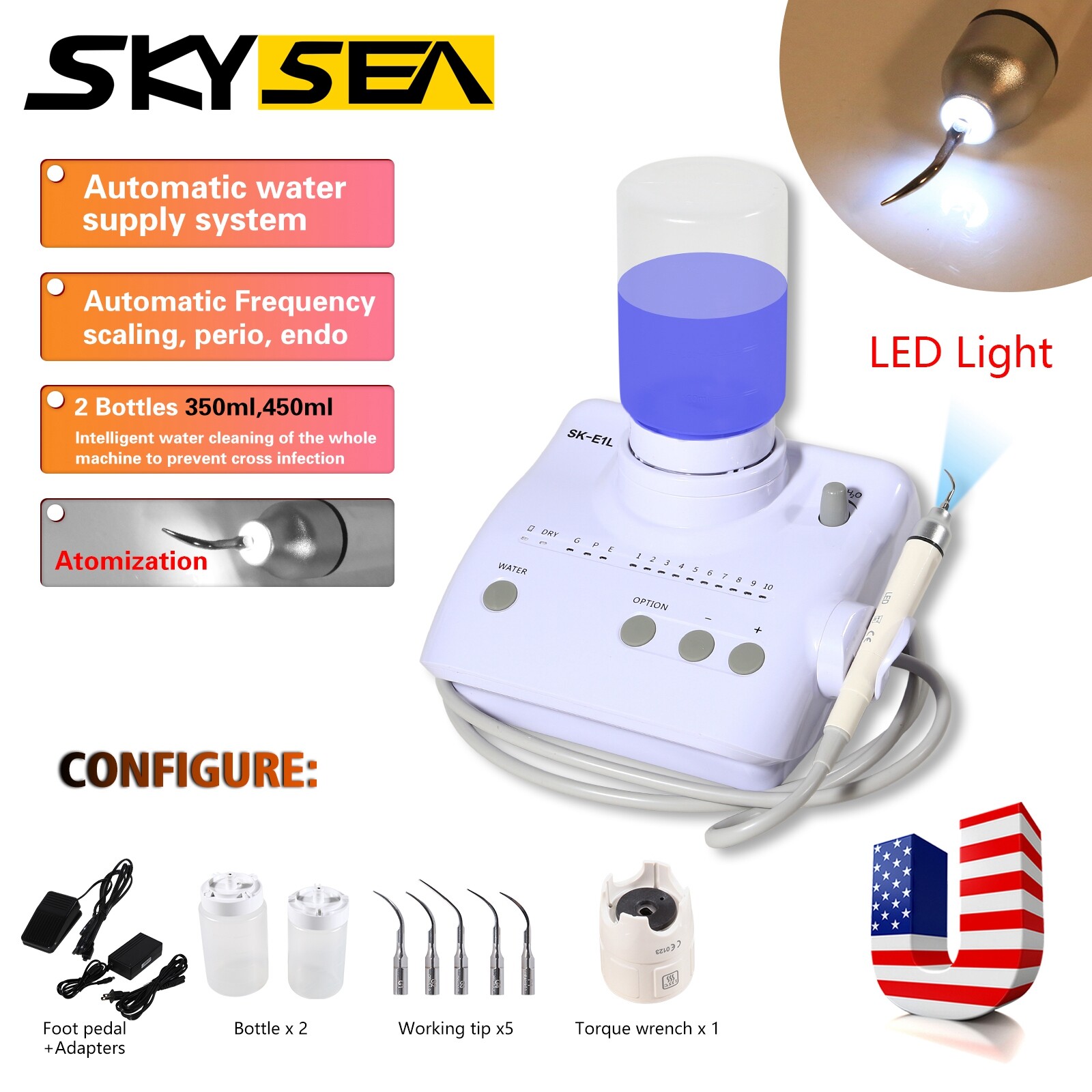 Dental LED Ultrasonic Piezo Scaler w/ auto water supply Fit EMS Woodpecker USA