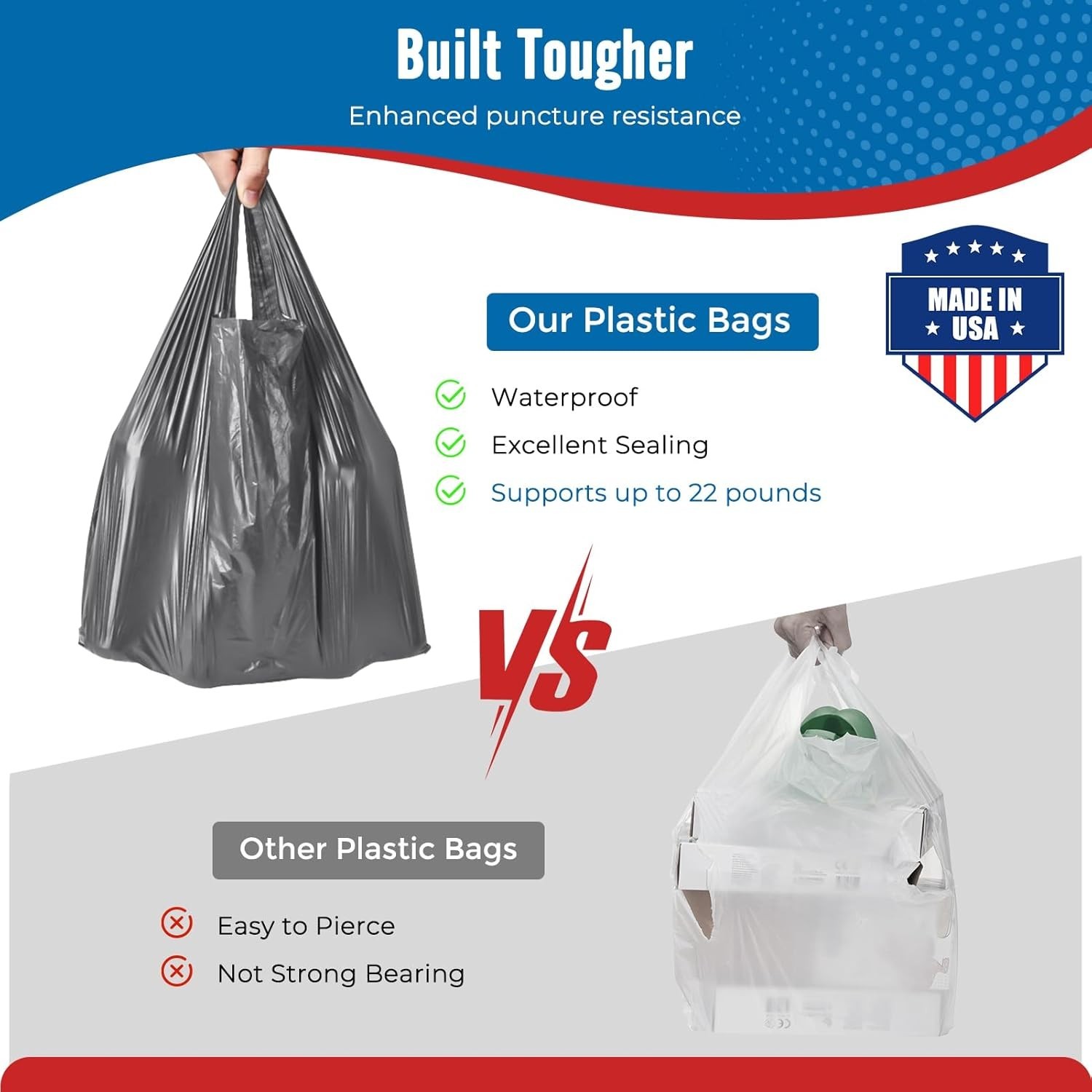 1000 Gray T-Shirt Bags 1/6 12″ x 6.5″ x 21″, Plastic Grocery Shopping Bags